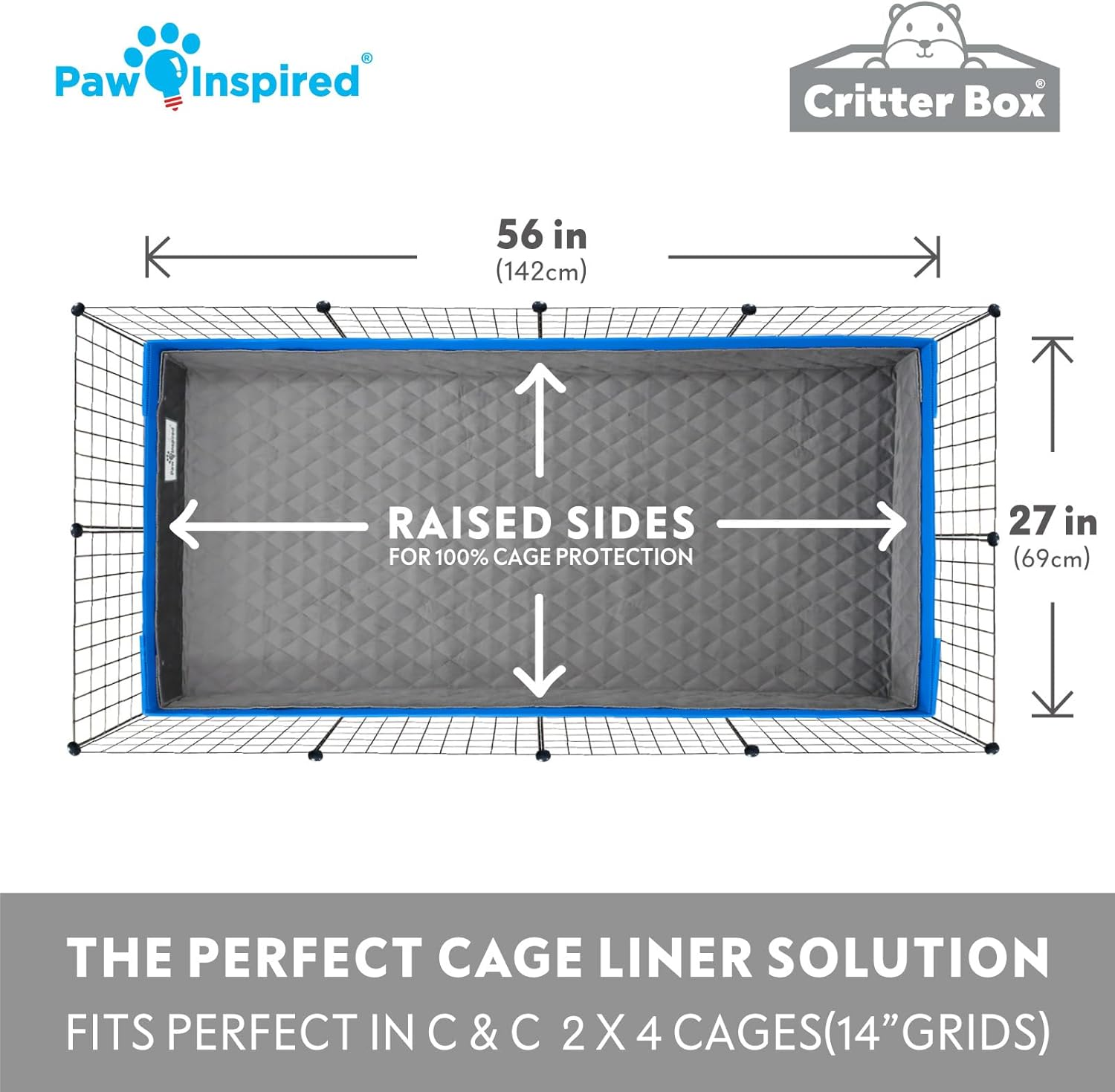 Paw Inspired Critter Box | Washable Guinea Pig Cage Liners with Raised Sides | Fleece Bedding for Guinea Pigs Rabbits, Hamsters, Small Animals | Edge Protected Pee Pads (C&C 2X4) image number 1
