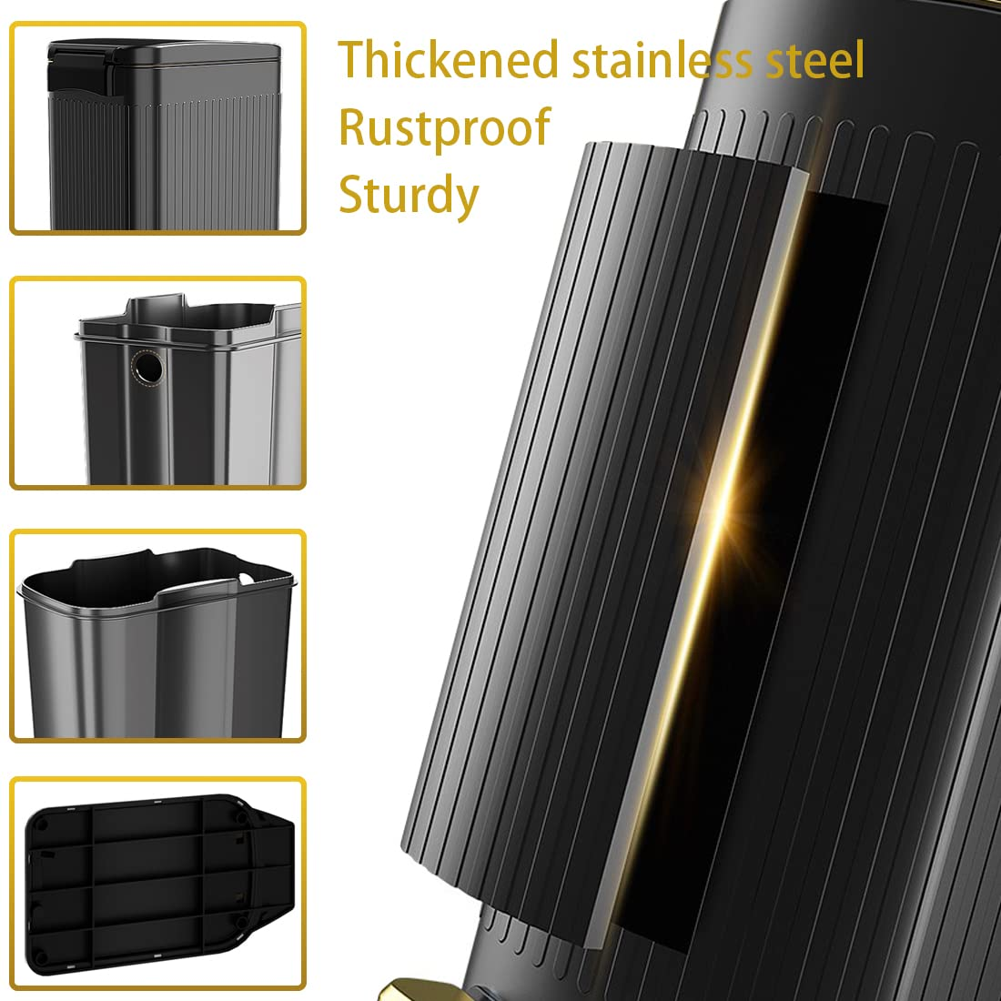 Small Bathroom Trash Can with Lid Soft Close, 6 Liter Pedal Bin, Stainless Steel Slim Garbage Bin with Inner Bucket for Bedroom, Office, Kitchen (Black) image number 3