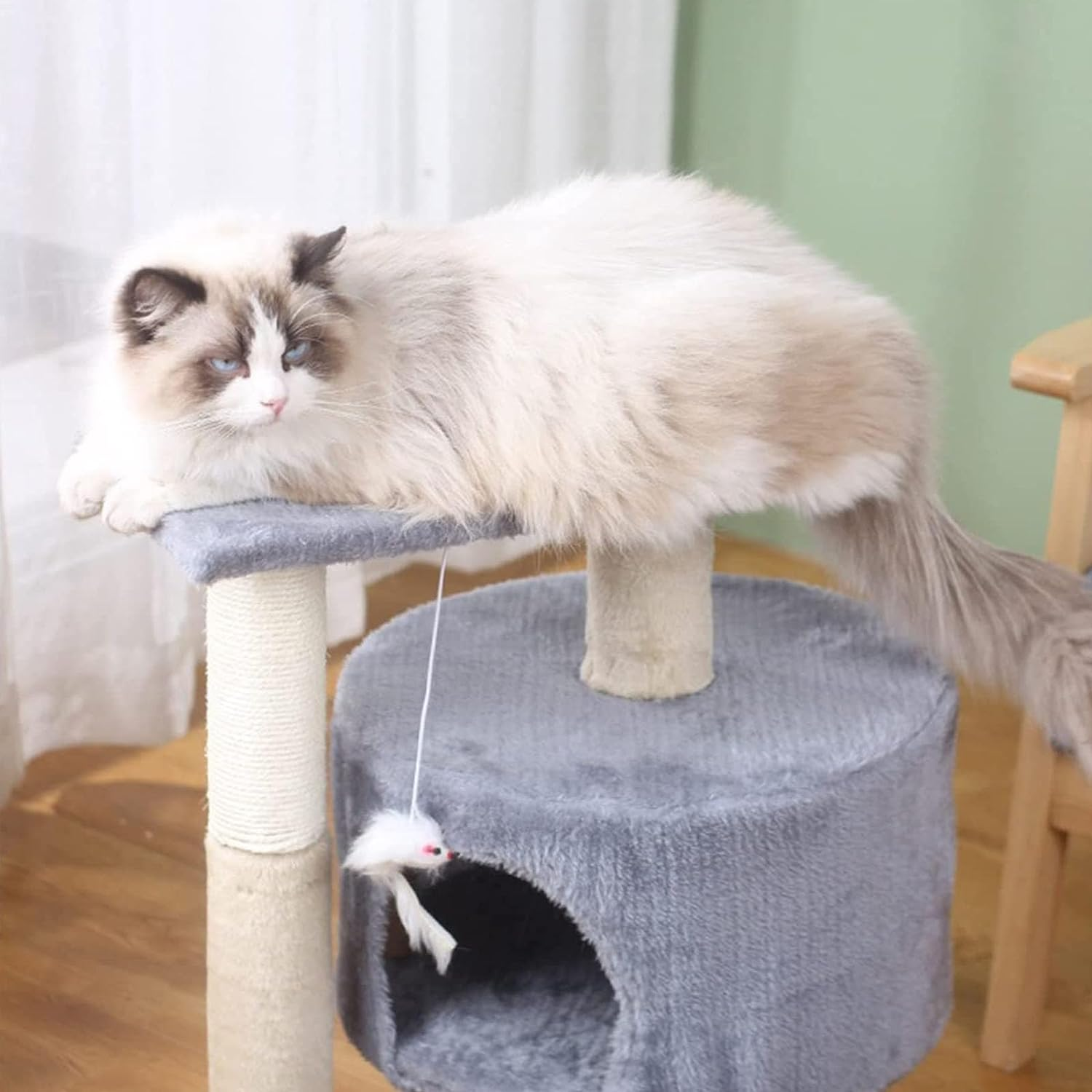 Mumoo Cat 145Cm Cat Tree Kitten Tower Cat Climbing Ladder Sisal Covered Pet Luxury Apartment Furniture for Kittens to Play in the Cat House (Grey) image number 4