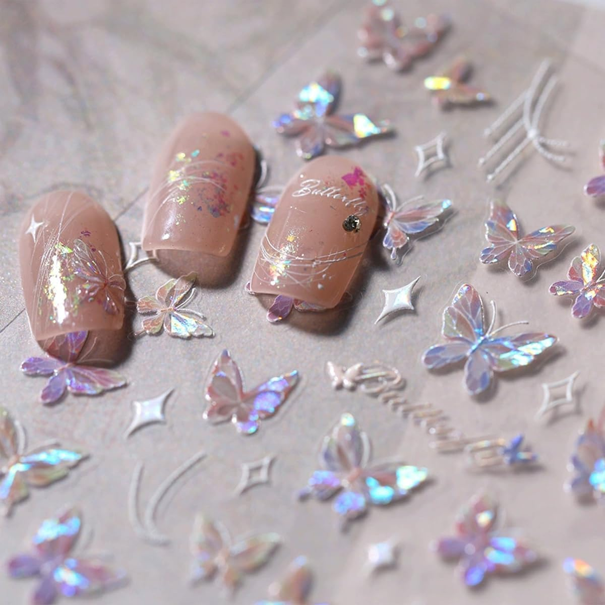 Butterfly Nail Art Stickers Decals Purple Pink Butterfly 5D Embossed Nail Decals Shell Light Butterfly Nail for Women Girls DIY Nail Art Decorations (Small Butterfly) image number 3