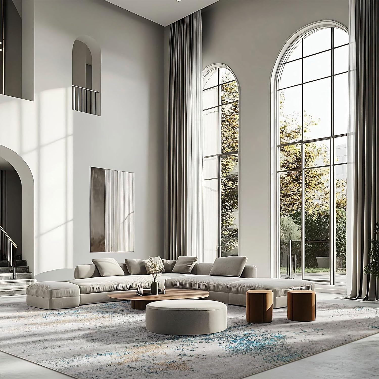 Safunion Area Rugs Living Room Rugs for Bedroom Kitchen Non-Slip Carpet Modern Abstract Rug Soft Floor Mat Home Decor Carpet (Abstract Grey/Blue/Gold/Multi, 200X300Cm) image number 2