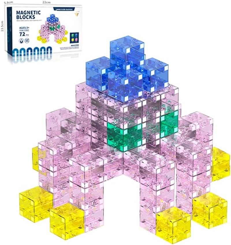 TOYVIBE 120PCS Magnetic Building Blocks - STEM Educational Toys for Ages 3+ (AU) (Colorful Transparent Magnetic Building Blocks, Pcs, 120) (120 Pcs)