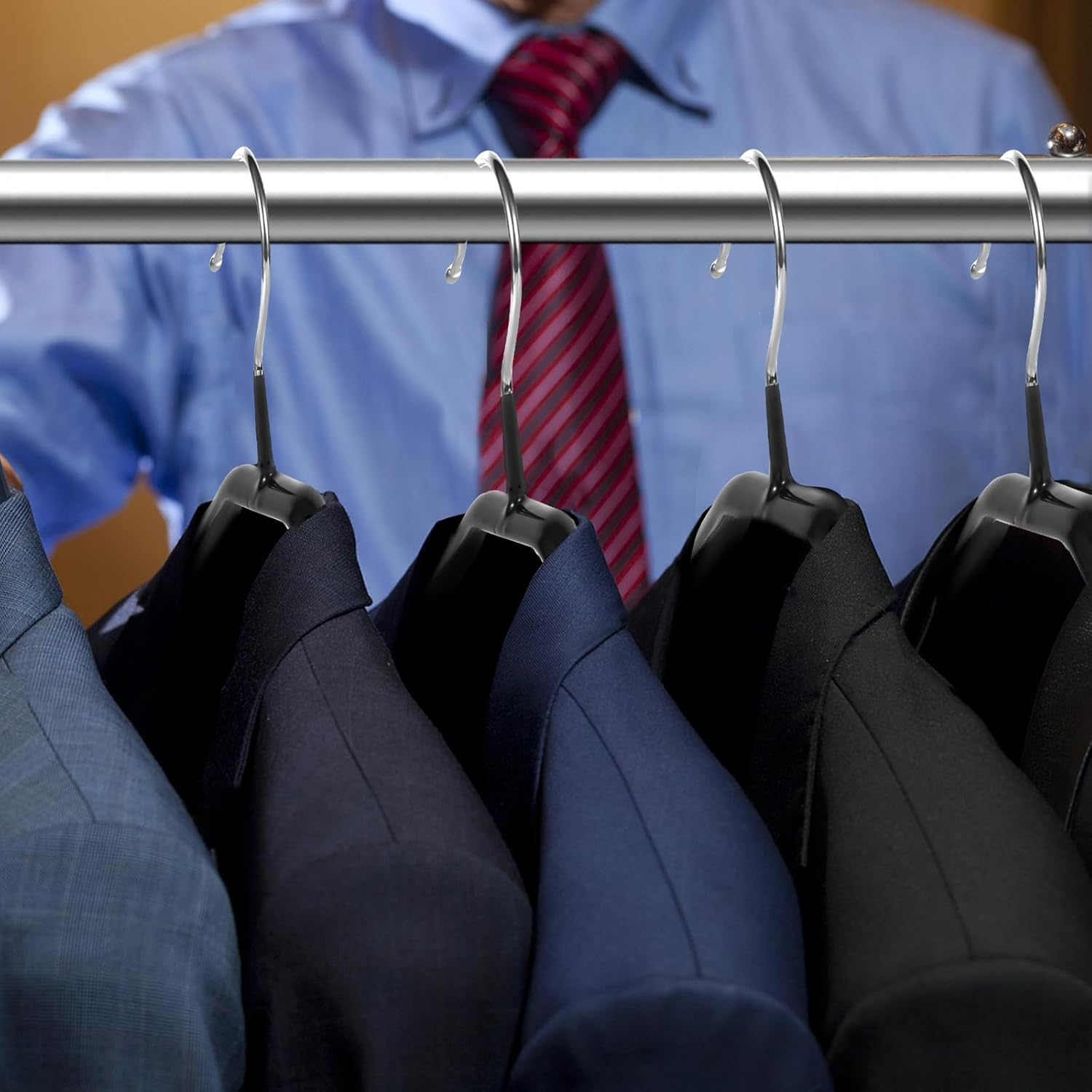 Trrcylp 5 Pack Heavy Duty Metal Suit Hangers Soft Flexible Gloss Grippy Clothes Hanger Wide Shoulder Non Slip Thick Coat Hanger (Black) - White image number 5