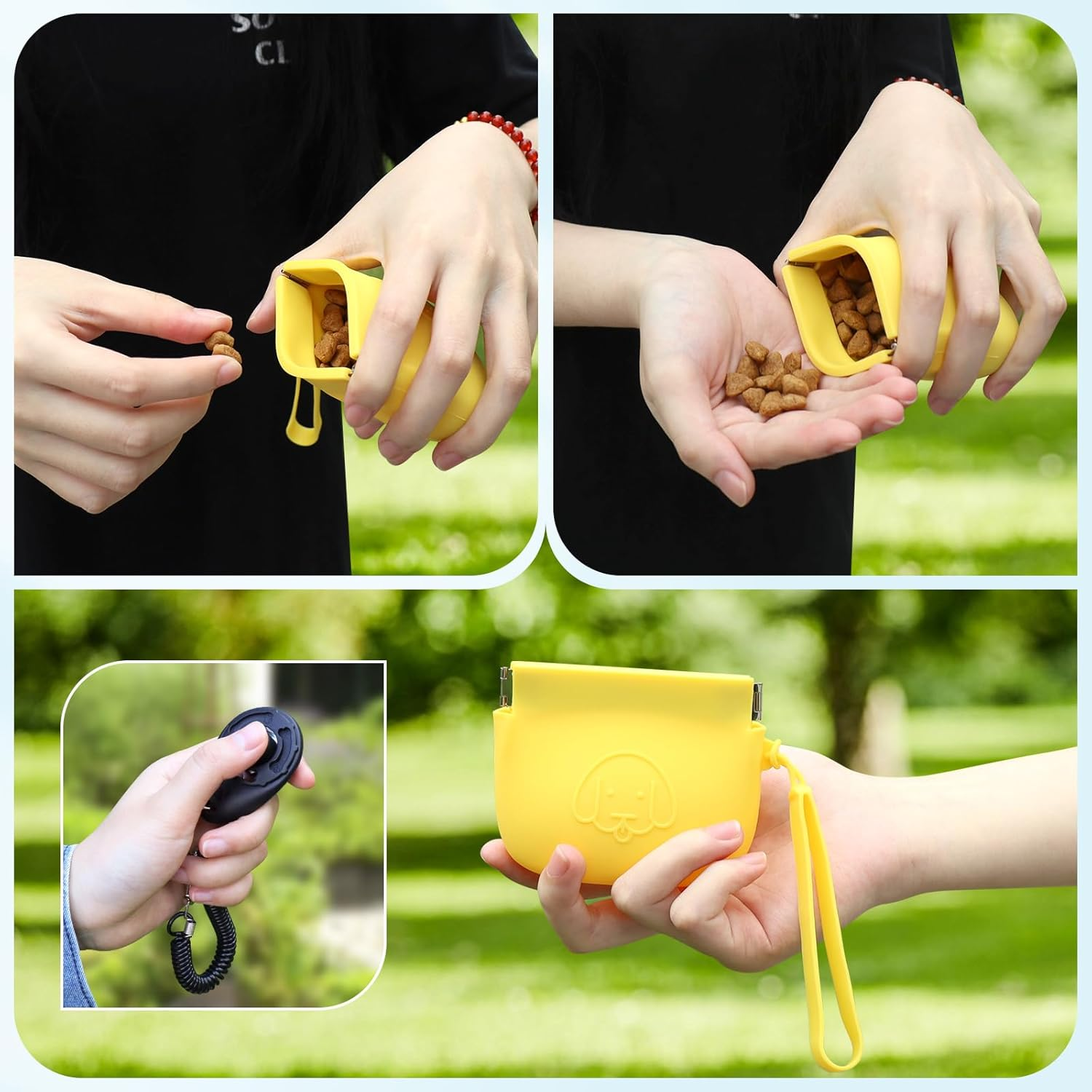 WALLFID Silicone Dog Treat Pouch Small Bag,Auto Closure,With Pet Training Clicker,Walking Bag for Dog and Cat,Pocket Size,Easy to Clean,Odorless (Yellow)&hellip; image number 6