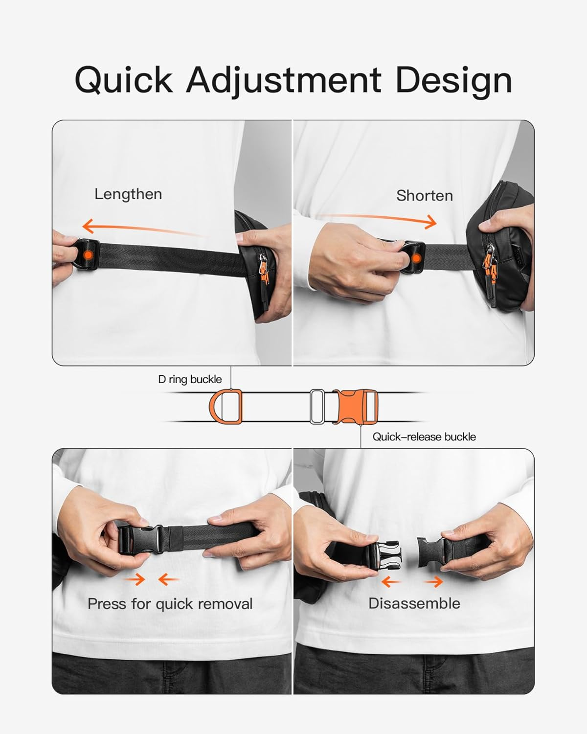 Inateck Sling Bag X-Mini, 1.5L Fanny Pack with RFID Blocking, Belt Bag with Ajustable Shoulder Strap, Water-Resistant Crossbody Bags for Women and Men, Waist Bag for Travel, Hiking, Cycling, Black - Black image number 6