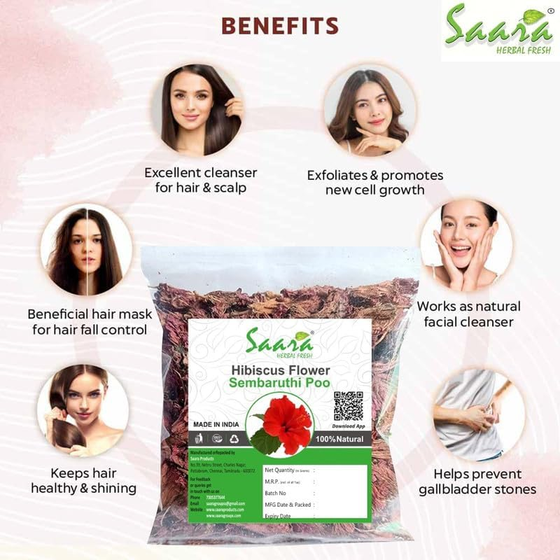 Saara HERBAL FRESH Dry Hibiscus Flower, 100G| Sembaruthi Poo | Gudhal Ka Phool | Rosa-Sinensis for Hair Care, (Pack of 1 X 100Gm),1 Count image number 3