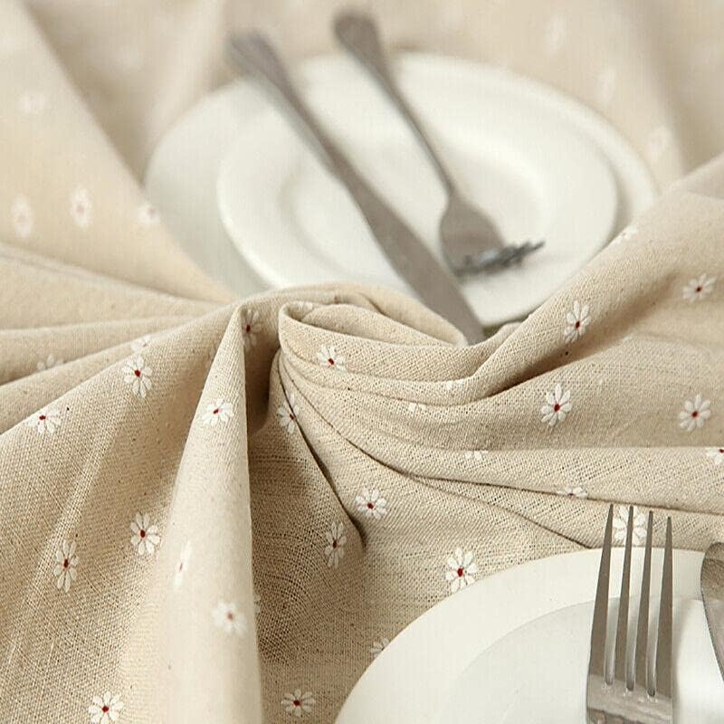 Rectangle Square Tablecloth Table Cover Flower Pattern Dining Table Cloth - Linen Cotton Dining Table Cover with Delicate Lace Edging image number 3
