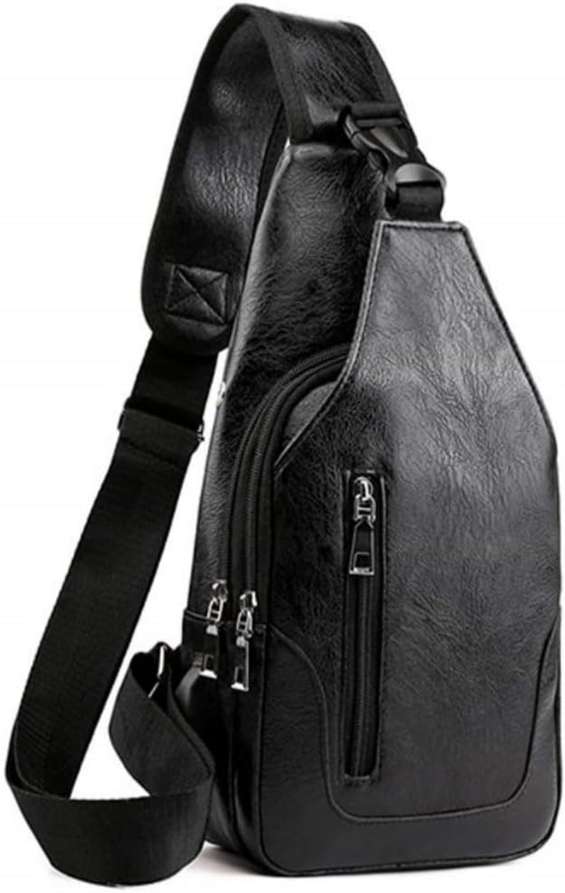 MAIABLEAU Men Sling Bag anti Theft Shoulder Bag Small Leather Crossbody Sling Backpack with USB Charge Port image number 1