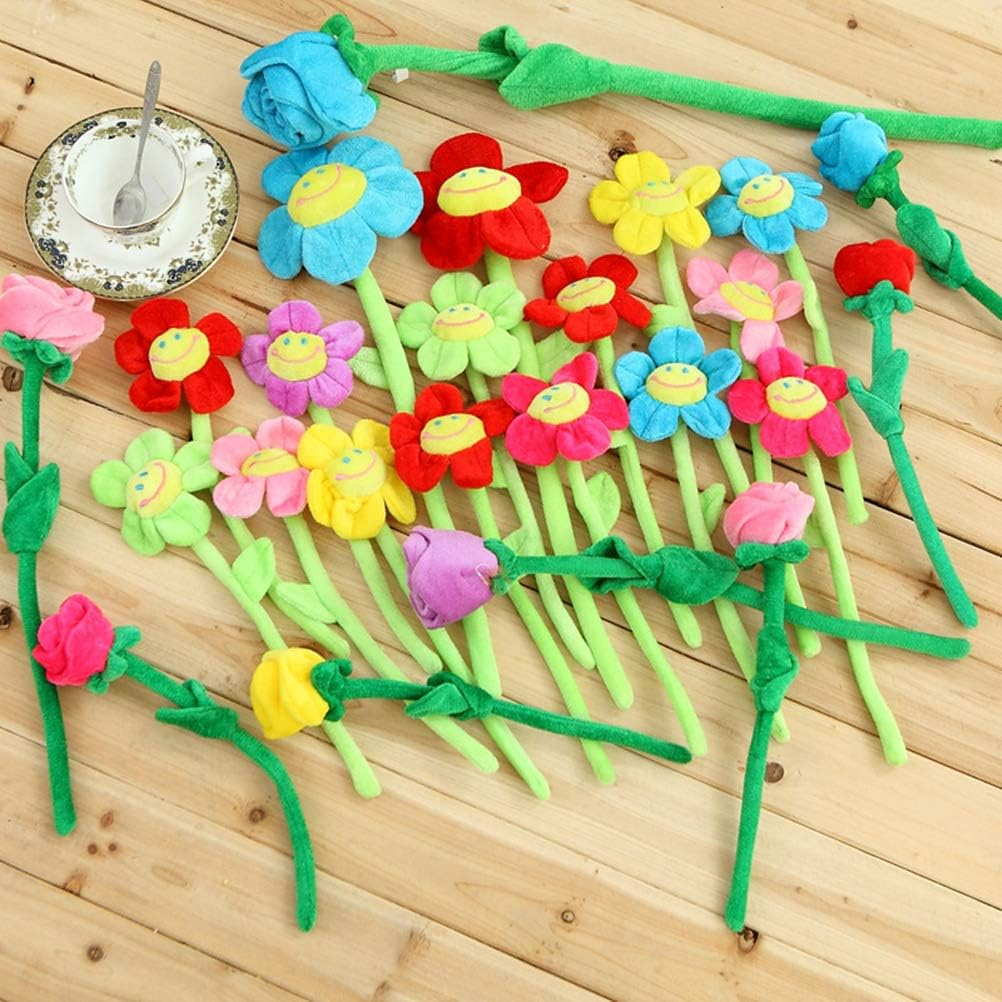 16Pcs Artificial Plush Sunflower Daisy Flower Toy Bendable Curtain Buckle Tiebacks Birthday Wedding Party Gift Decor Fairy Wands Stick Performance Props Novelty School Prize Gifts image number 6