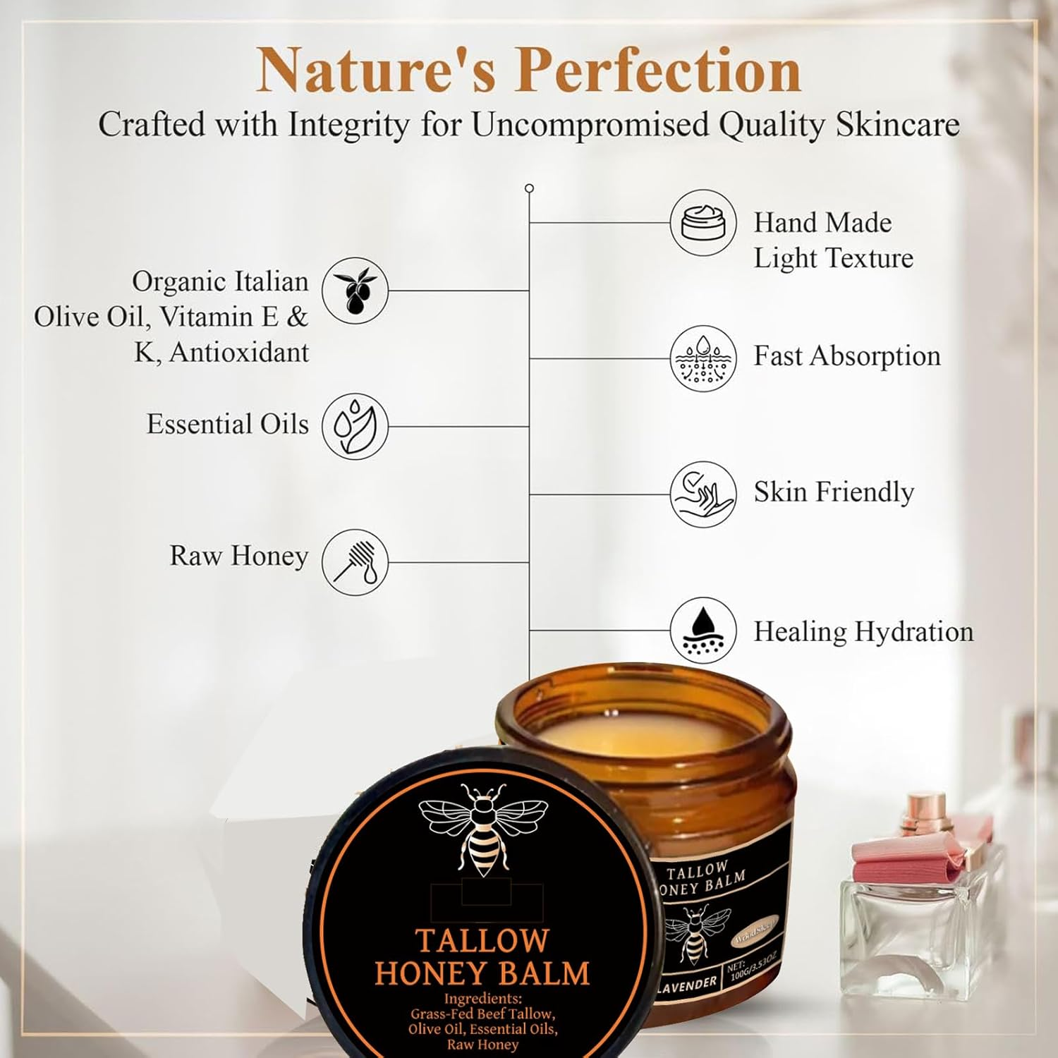 2PCS Beef Tallow Moisturiser,Organic Beef Tallow and Honey Balm for Skin Care,Grass Fed Whipped Beef Tallow with Raw Honey for Smooth and Soft Skin(Citrus 2PC, 200 G (Pack of 2)) image number 3