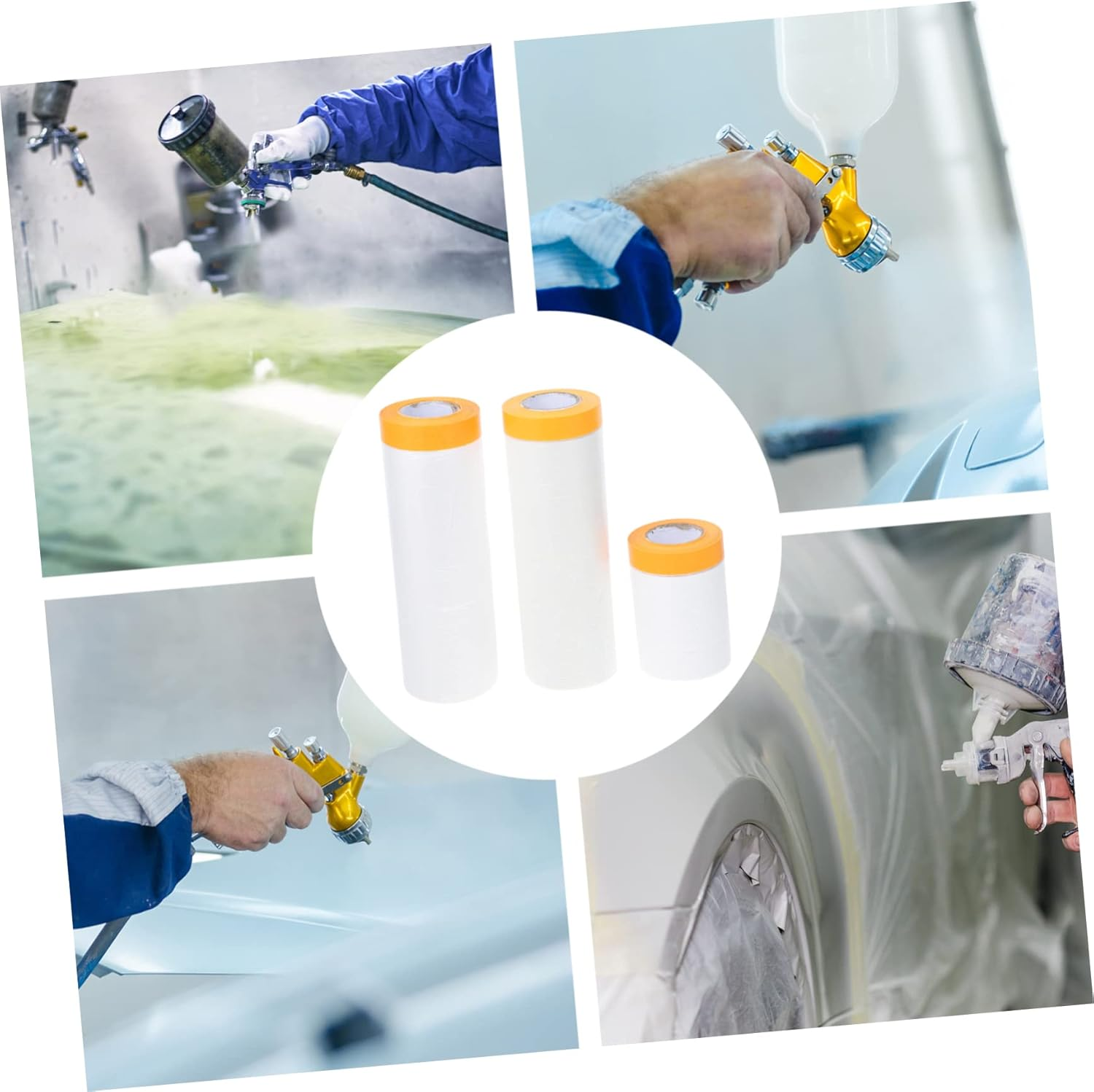 WOONEKY 3 Rolls Auto Masking Paper 20 Meters Each Multipurpose Masking Film for Car Painting and Furniture Renovation 55Cm 110Cm 150Cm Width for Automotive and Painting Use image number 3