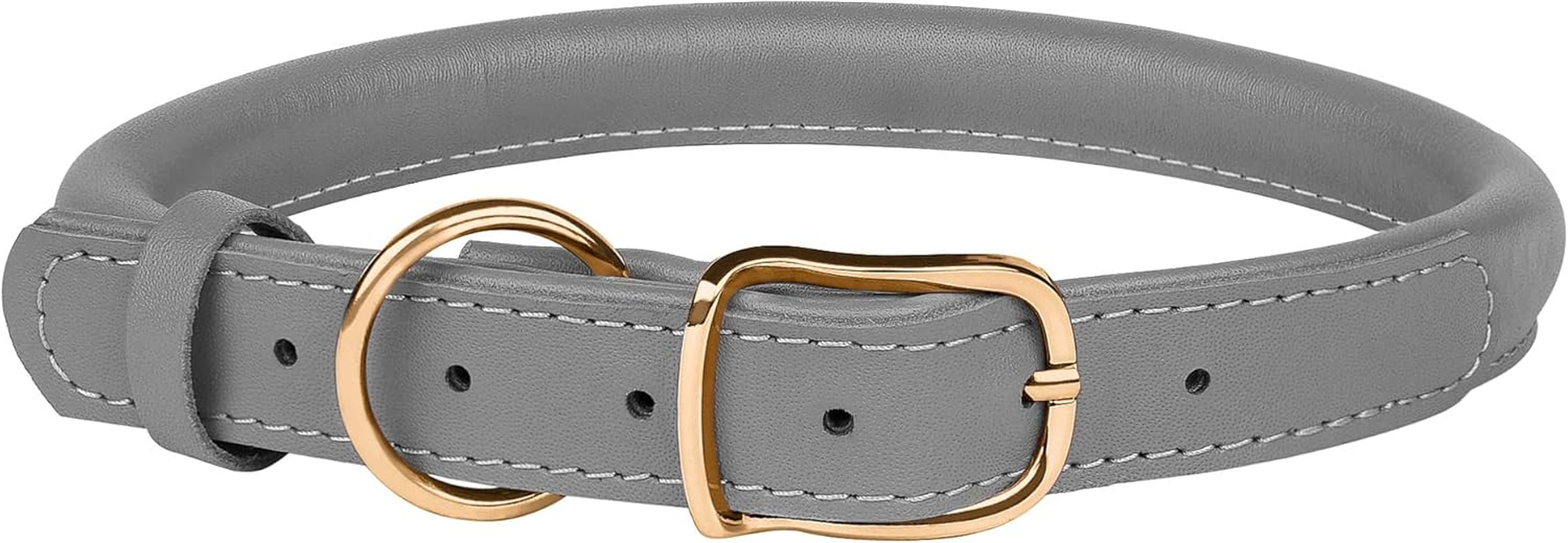 MUROM Rolled Leather Dog Collar Durable round Rope Pet Collars for Small Medium Large Dogs Puppy Pink Purple Green Red Brown Gray (8"-12" Neck Fit, Gray) image number 4