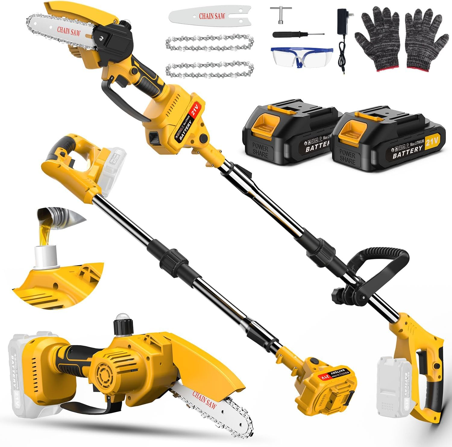 Cordless Pole Saw & Mini Chainsaw,2-In-1 6 Inch Electric Handheld Chain Saw with 2 * 2000Ma Batteries Powered Saw 5 Feet MAX for Trees Trimming Wood Cutting, Perfect for Men Dad Garden Tools image number 6