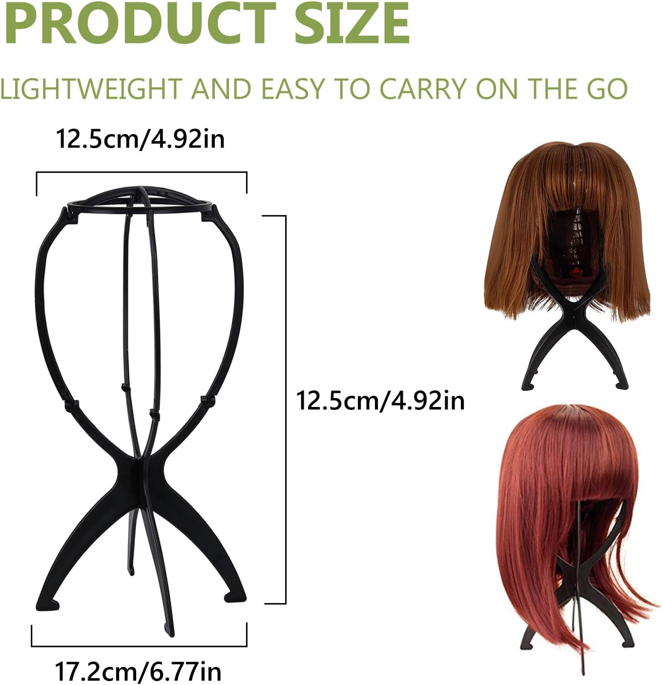 WALWAL 3 Pcs Portable Wig Stand, Lightweight Collapsible Wig Holder, Travel-Friendly Design for Hair Stylists, Home Use, and Cosplay (Black) image number 4
