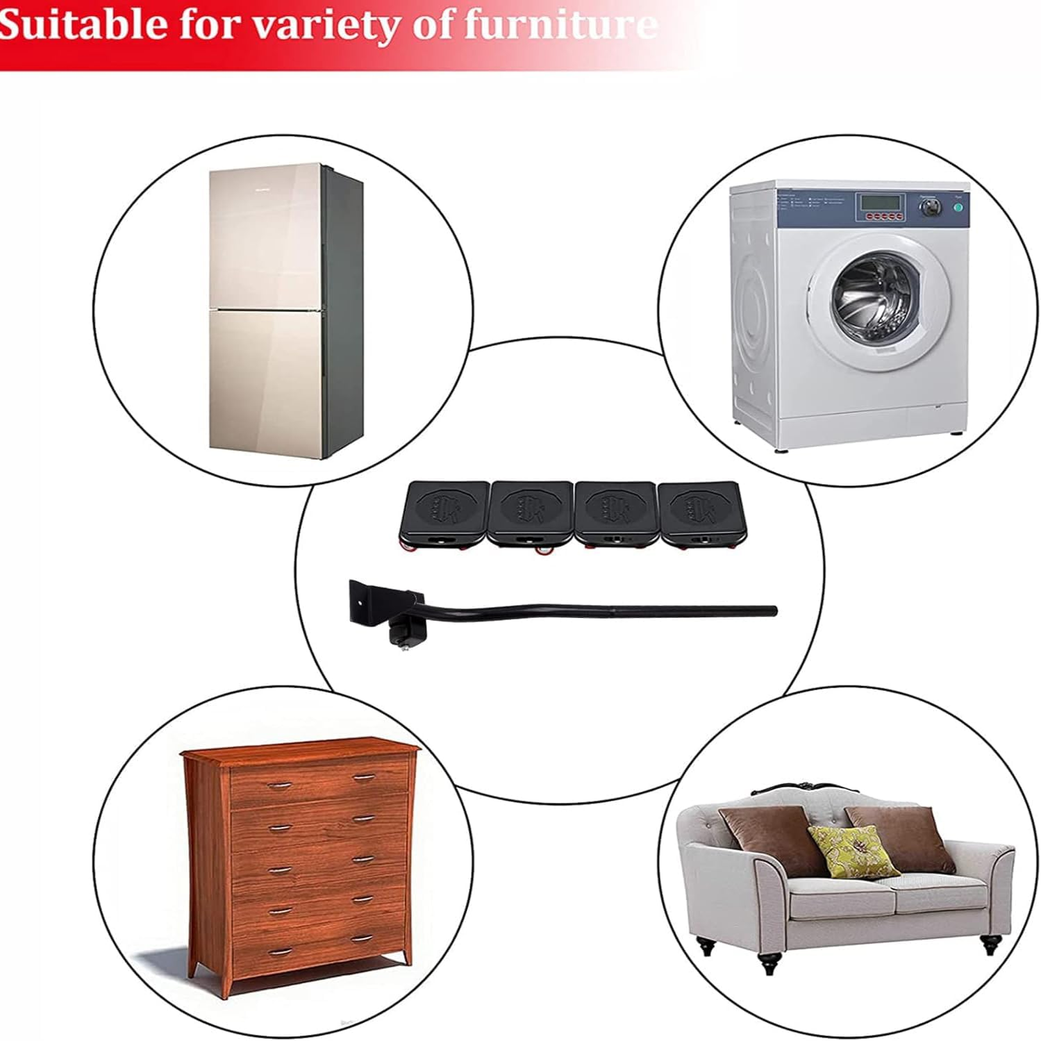 Heyinova Furniture Moving Artifact Durable Furniture Lifter Slider Roller Wheel Roller Set 5 Pieces Furniture Movers Lifter Heavy Appliance Furniture Lifting Furniture Moving Tool Set image number 4