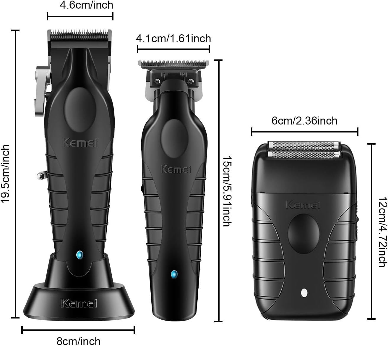 KEMEI Professional Hair Clippers for Men, Cordless Complete Hairdressing Trimmer T-Blade Trimmer Foil Shaver Set, Electric Hair Cutting Full Kit with 11 Guide Combs image number 6