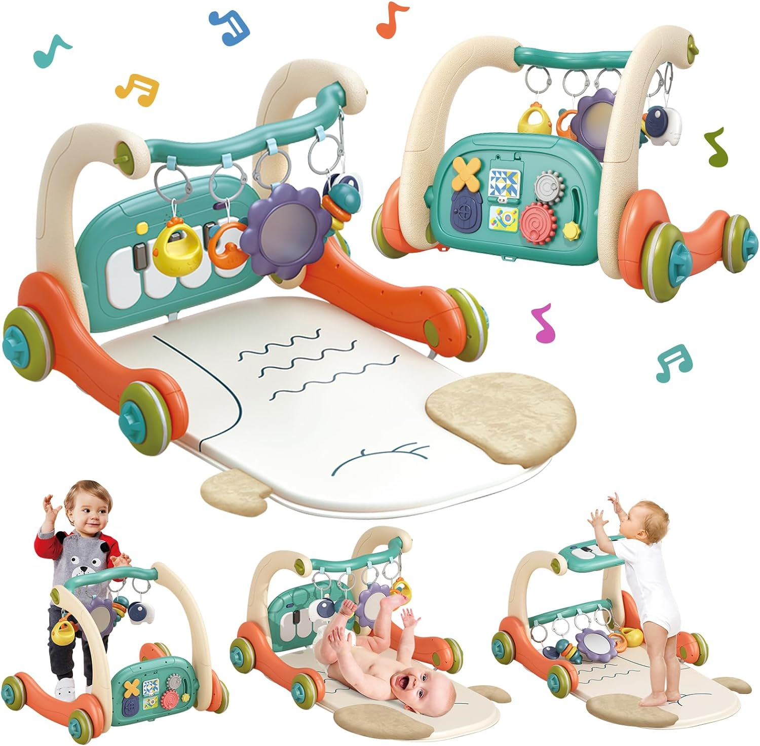 REMOKING Baby Gym Play Mat & Learning Walker, Musical Activity Center with Piano Board & Rattles for Infants 0-12 Months, Toddler Push Walker & Tummy Time Mat image number 6