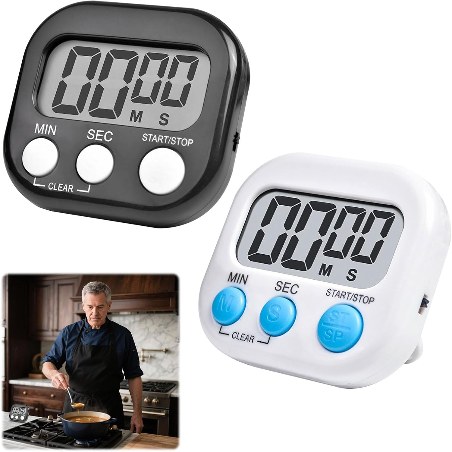 Kitchen Timer, 2Pcs Shower Timer, Stylish Digital Timer, Magnetic Visual Countdown Timers, Suitable for Kitchen, Study, Work, Exercise Training, Outdoor Activities (Not Including Battery) image number 1