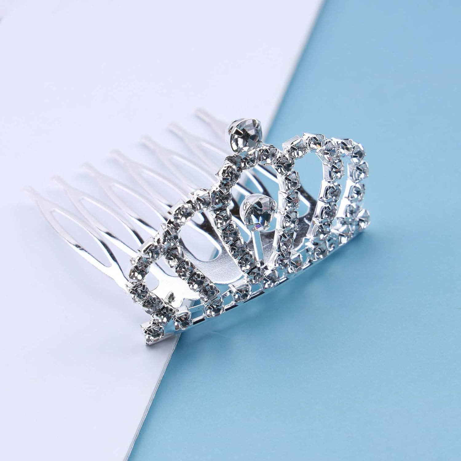Yheakne Vintage Princess Crown Comb Crystal Small Tiara Crown Headband Shiny Rhinestone Crown Hair Comb Mini Tiara Comb for Girls Birthday Party Prom Hair Accessories (Silver A) image number 1