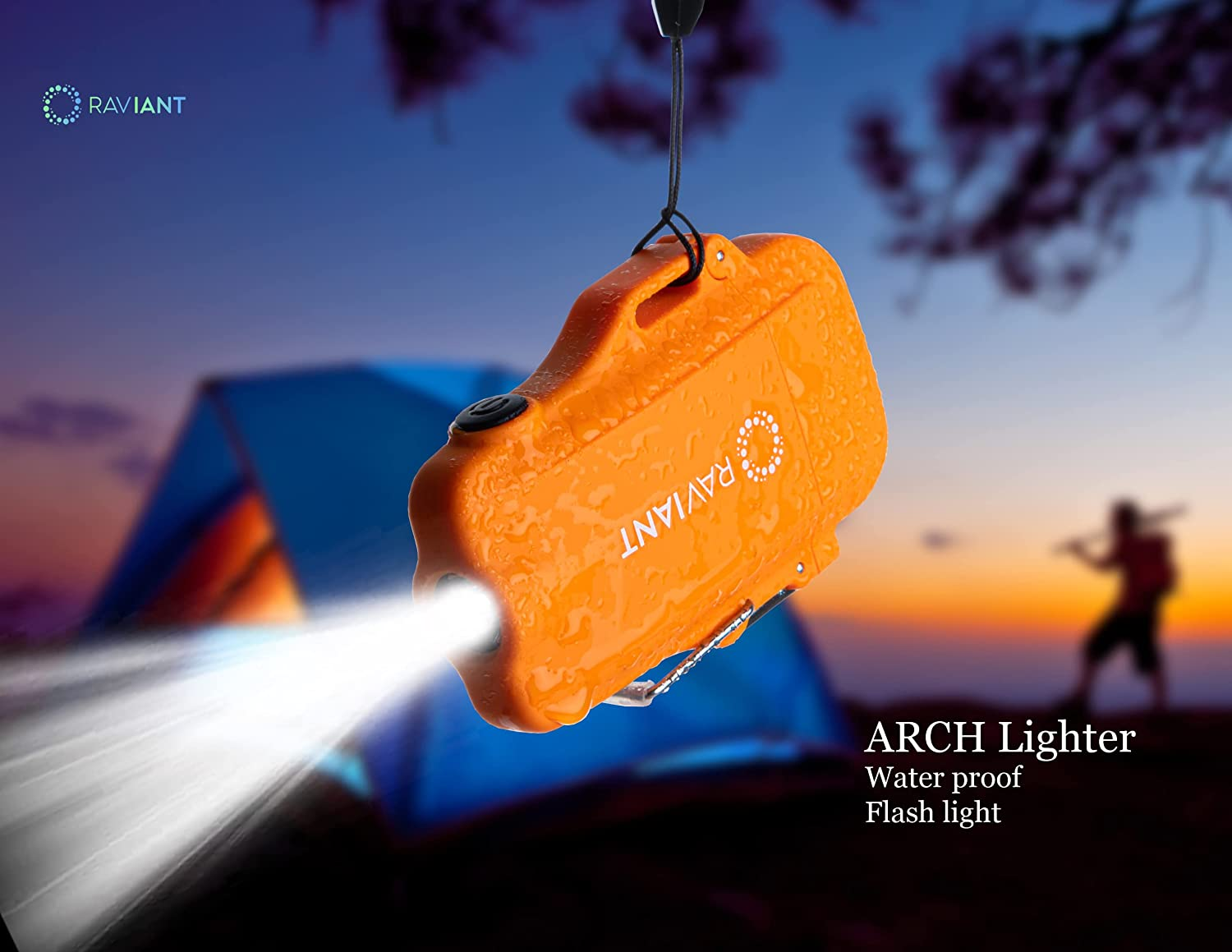 RAVIANT Ligher, Electric Plasma Lighter, Rechargeable Electric Lighter- Flameless Dual Arc Lighter with Emergency Whistle, Flint Rod, and USD Cable for Outdoor Adventures (Orange) [100% Aussie-Owned] - Black image number 2