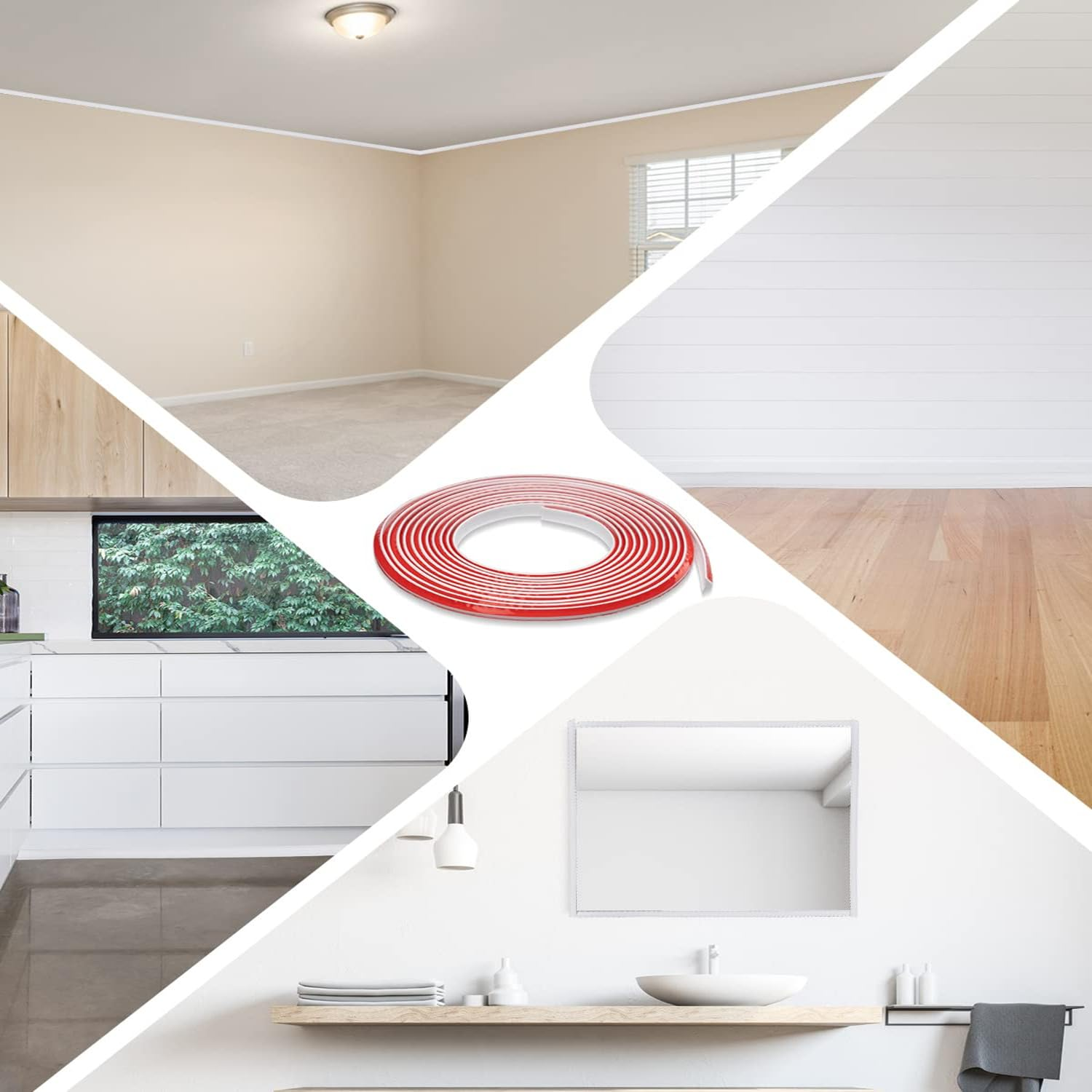 MEZOKUCEL Flexible Trim Caulk Strip，Pvc Quadrant Trim,Skirting Board,Moulding Trim,Plastic Wall Corner Decoration Edging Strip Self Adhesive,Laminate Beading Anti-Mold Skirting Board (3M,12 * 9Mm) - 3M,12*9Mm image number 3