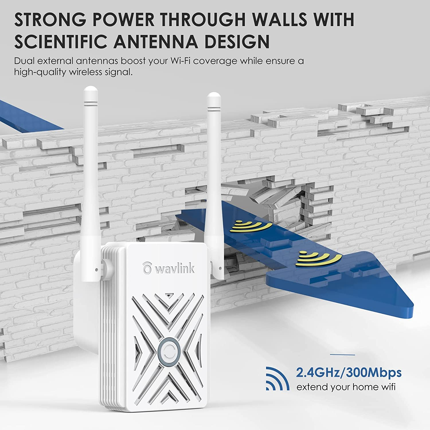 WAVLINK N300 Wifi Range Extender-Wireless Signal Booster/Wi-Fi Repeater with Ethernet Port for Home, Covers up to 1000 Sq.Ft and 16 Devices, Supports Repeater/Access Point Modes, 2.4Ghz Only-White