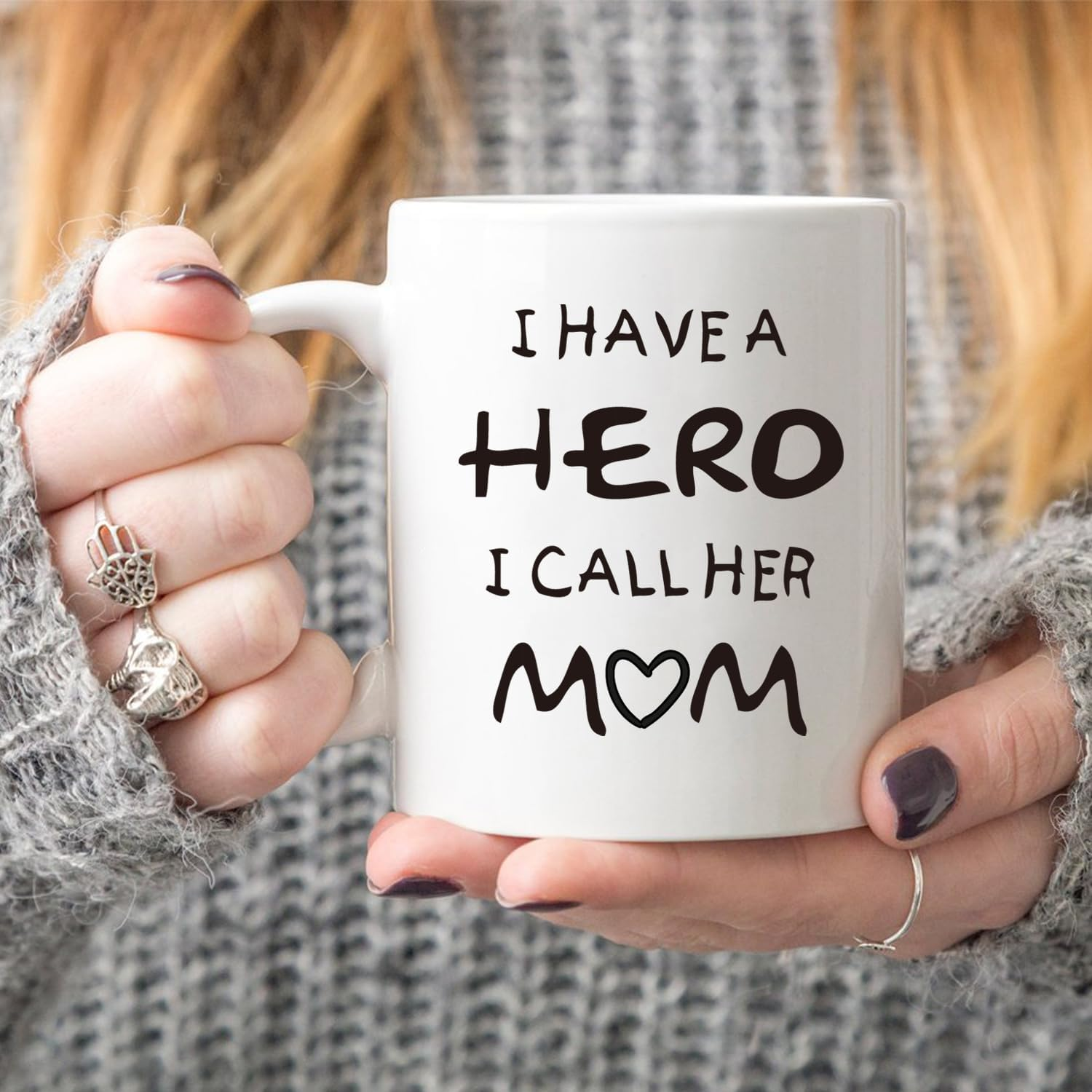 Mothers Day Christmas for Mum Coffee Mug, I Have a Hero I Call Her Mum Funny Best Mother'S Day and Birthday Gifts for Mother Porcelain Cup, White 11 Oz - Gold image number 4