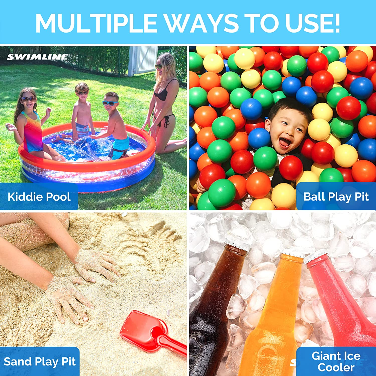 SWIMLINE Americana 3 Ring Kiddie Pool 60'' X 12'' | for Kids Toddlers Children Adults| Ball & Sand Pit Outdoor Indoor Garden Backyard Summer Fun | Blow up Thick Durable Inflatable Splash Pad Sprinkler image number 6