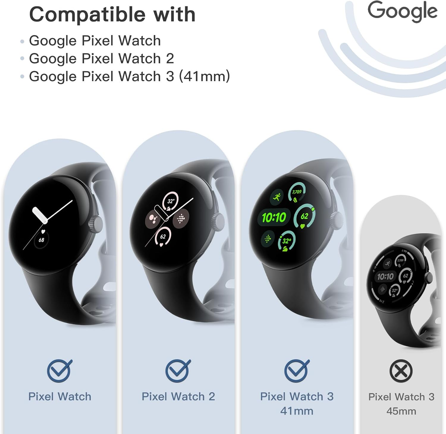 Jetech Case with Screen Protector for Google Pixel Watch 3/2/1 41Mm, Built-In 9H Tempered Glass Film Hard PC Bumper Full Coverage Protective Cover, 2-Pack (Black/Black) image number 3