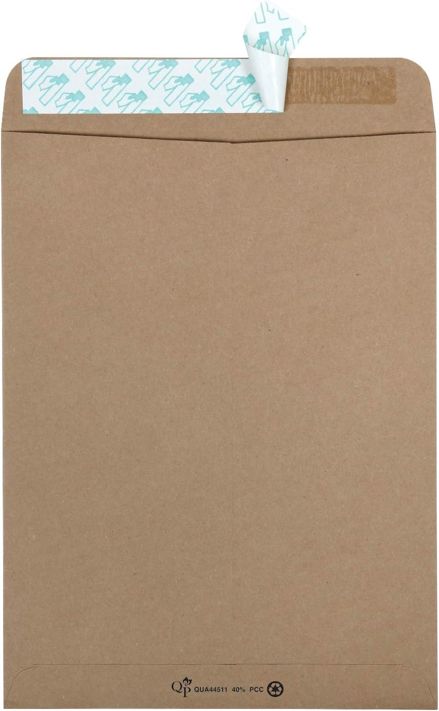Quality Park 9 X 12 Catalog Mailing Envelopes, Redi-Strip Self Seal Closure, 24 Lb. Recycled Kraft Brown Envelopes,100 per Box (QUA44511)