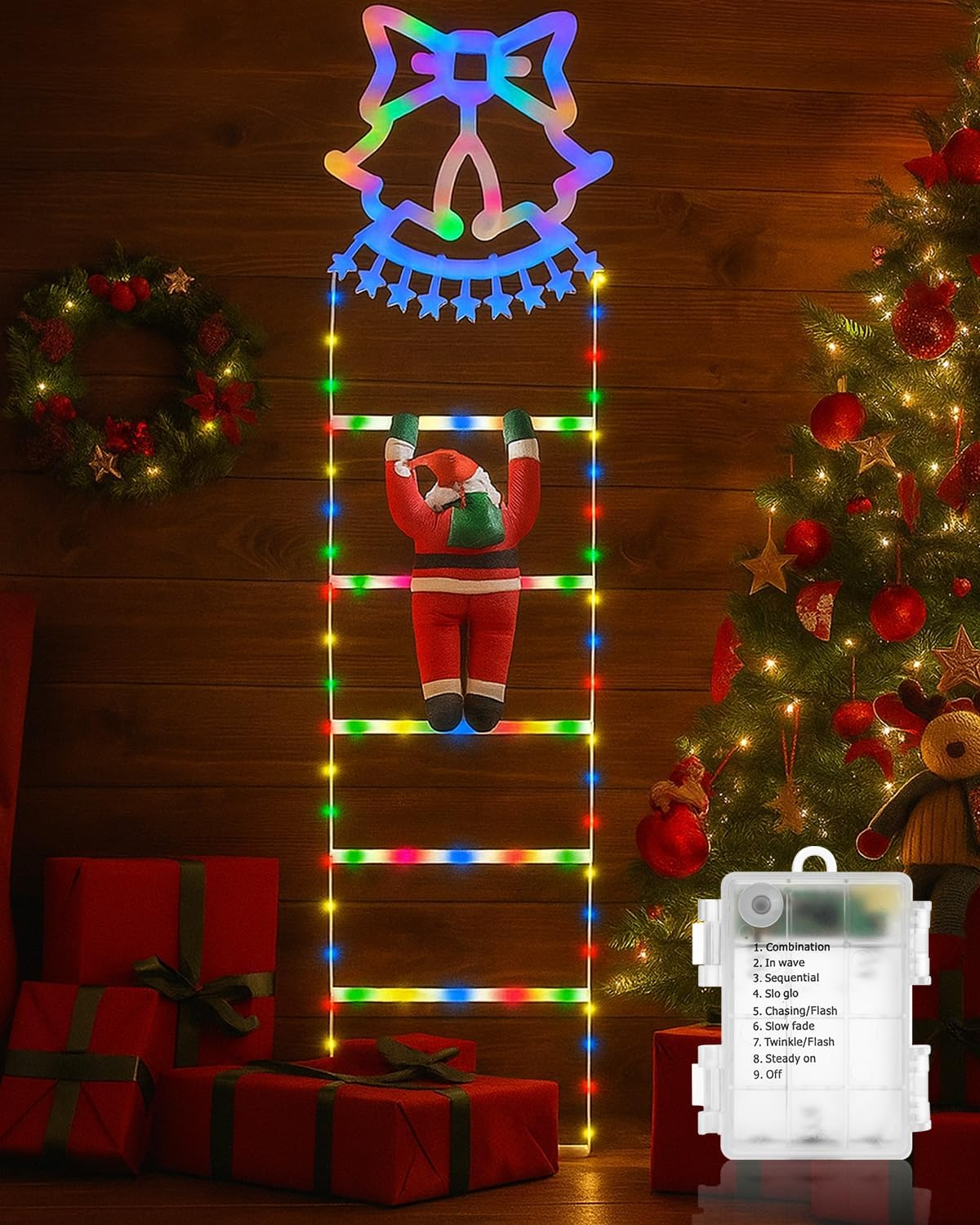 Theapro LED Christmas Ladder Lights 5.7FT/1.75 M Climbing Santa Claus Decorative Lights Battery Operated with 8 Mode Waterproof Fairy String Lights for Xmas Tree Outdoor Indoor (Multi-Color) image number 3
