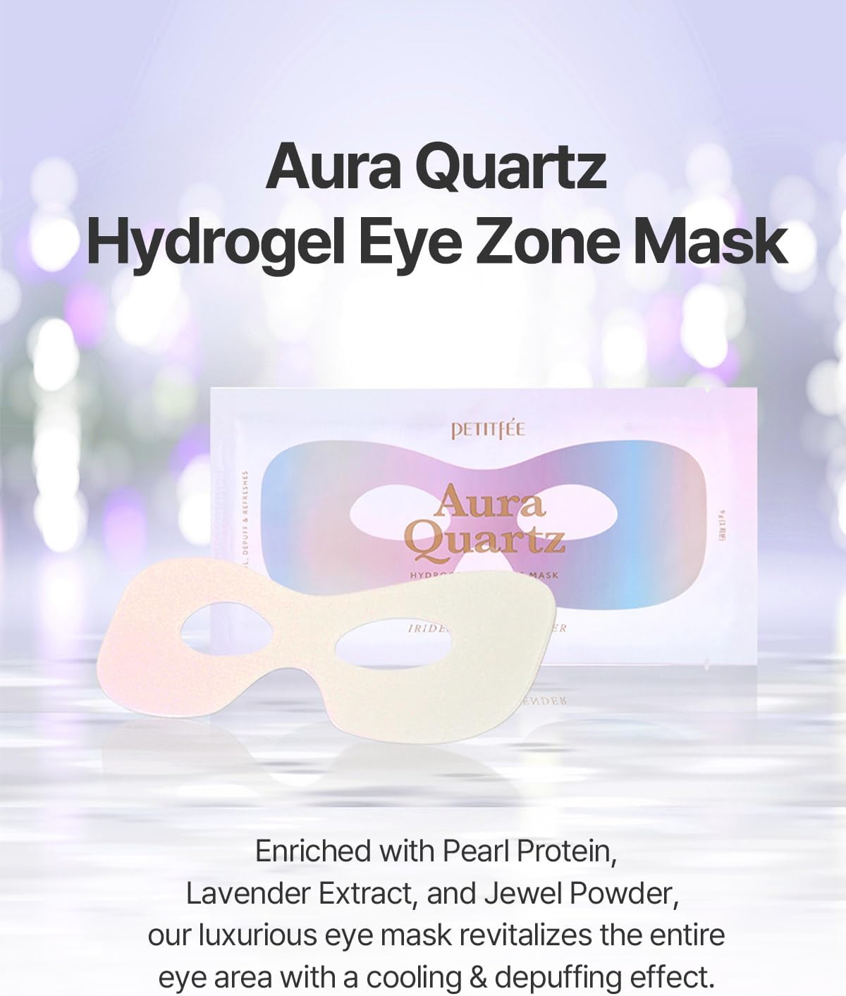 Petitfee Aura Quartz Hydrogel Eye Zone Mask 5Ea (9G*5) - Lavender Mask for Entire-Eye Area, Instant Cooling, Puffiness, Morning Quick Care, Rejuvenating Tired Area, Brightens Skin image number 2