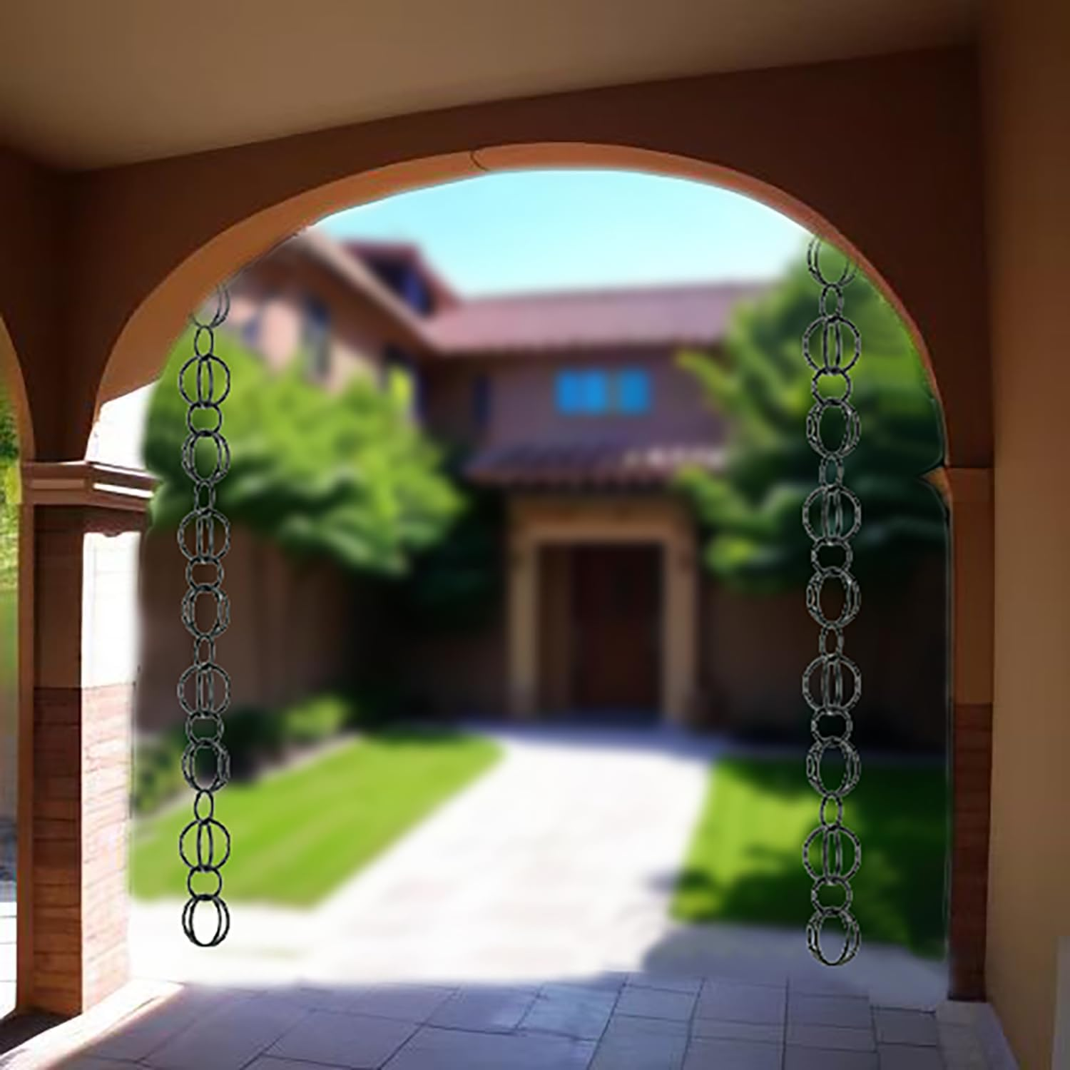 Dftdfyxyrain Chain Outdoor Rain Chains Aluminum Rain Chain Mill Finish Aluminum Gutter Adapter Downspout Catcher Water Feature or Downpipe for Eaves Drainage,Outdoor Decor,Black,2.6M(8.5Ft) image number 2