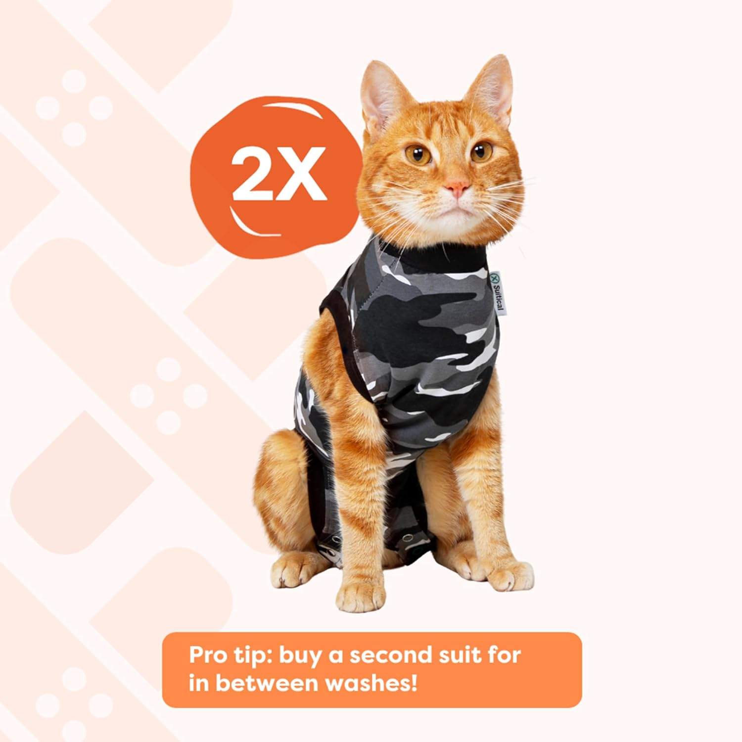 Suitical Recovery Suit for Cats | Spay and Neutering Cat Surgery Recovery Suit for Male or Female | Soft Fabric for Skin Conditions | 3XS | Neck to Tail 11.4&rdquo; - 14.6&rdquo; | Black Camouflage image number 2