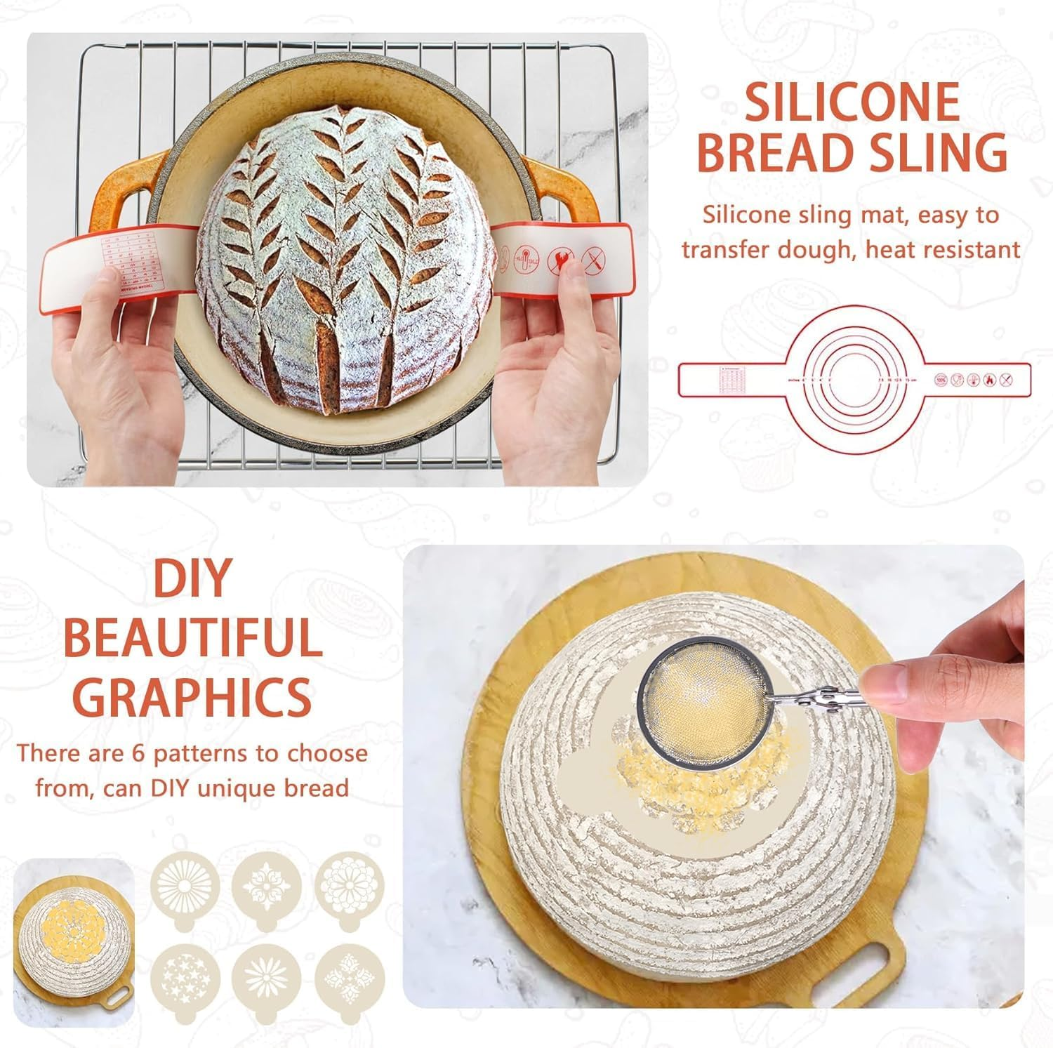 Sourdough Starter Kit,Natural Rattan Bread Proofing Basket,18-Piece Set Banneton Proofing Basket with round & Oval Rattan Proofing Baskets,Sourdough Kit with the Necessary Tools image number 5