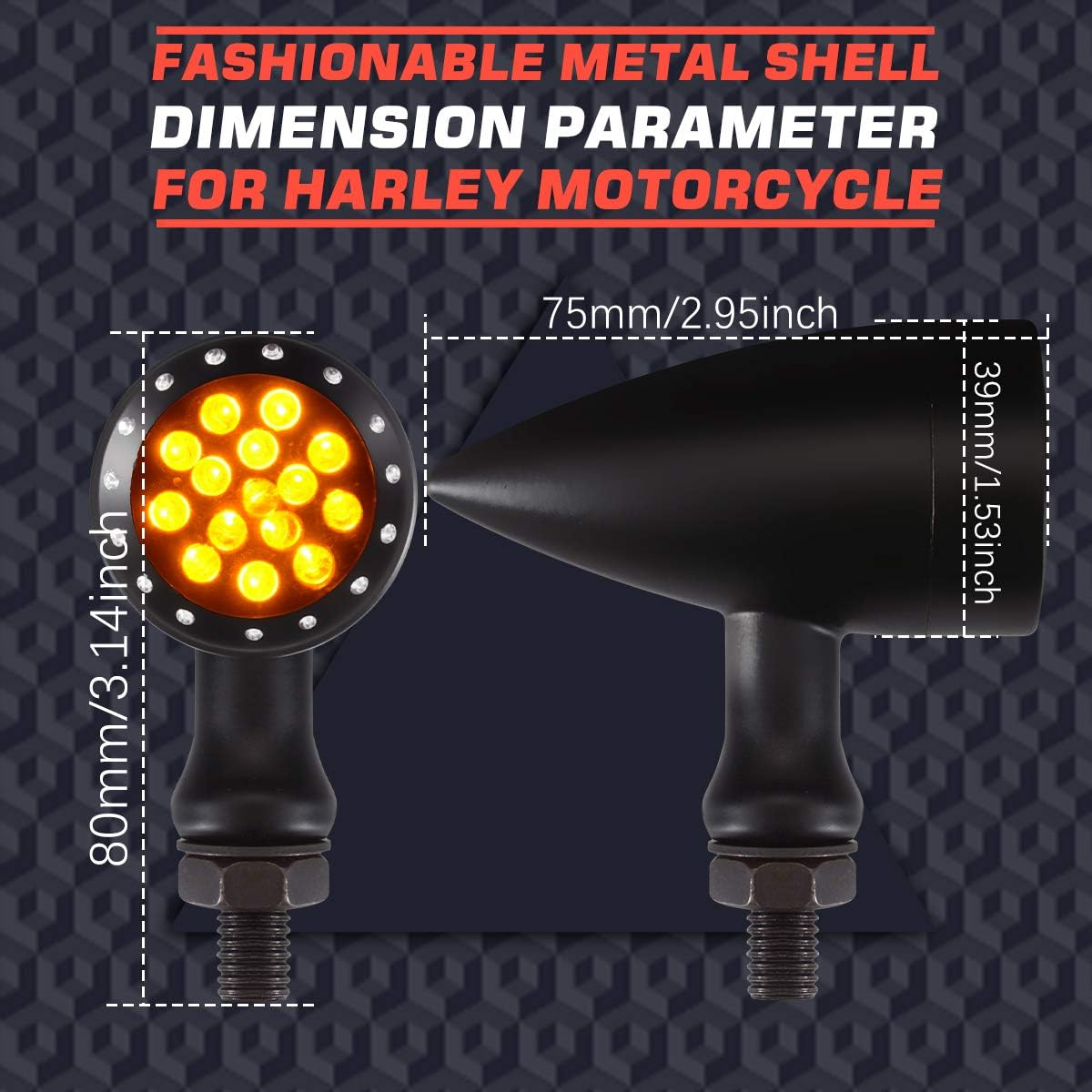 Katur Motorcycle Black Bullet Front Rear Turn Signal Fog Light Indicators Stop Light for Harley Motorcycle Cruiser Chopper Bobber - 2Pcs Amber image number 6