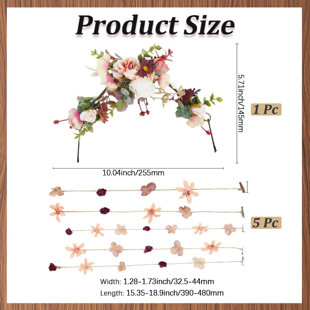 CABODYALS Flower Hairband Bride Imitation Flowers Headband Bohemian Style Mixed Color Headdress Floral Crown Vine Rustic Style Wreath Tassel Headbands for Women Wedding Party Photos Costume Head Decor image number 6