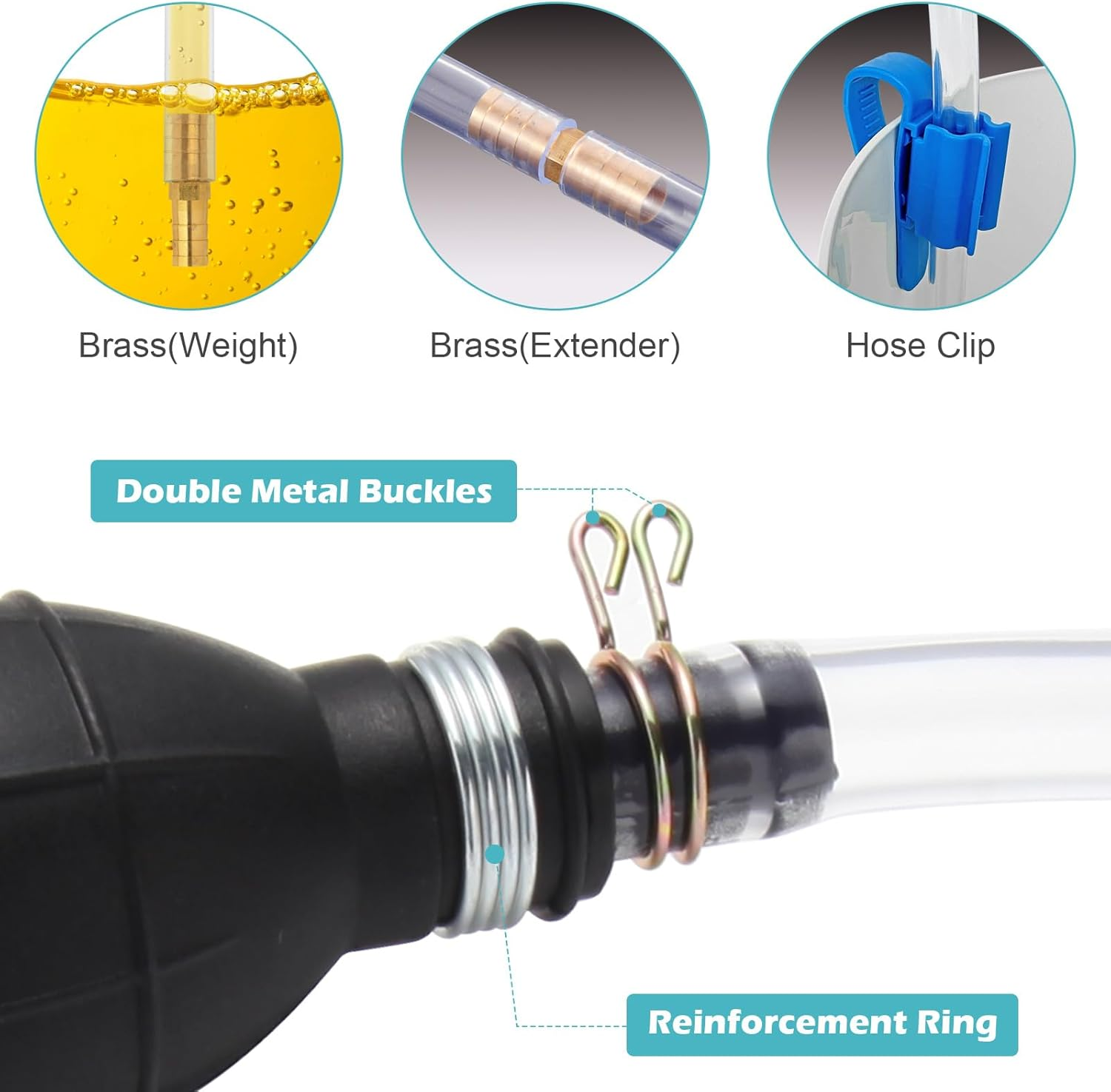 Gas Siphon Hose Pump, Manual Hand Water Pump, Gasoline Transfer Pump for Water Gas Oil Petrol Diesel, Fuel Siphon Pump with 2 Durable PVC Syphon Hoses, HH016 image number 5