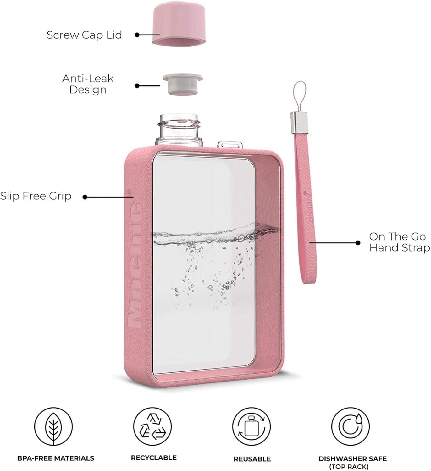 A5 Flat Water Bottle for Cold and Warm Drink Portable Travel Mug Men Women Kids High-Quality Plastic Flask BPA Free Water Bottle for Sports - Leak Proof. 380Ml (Black) image number 6