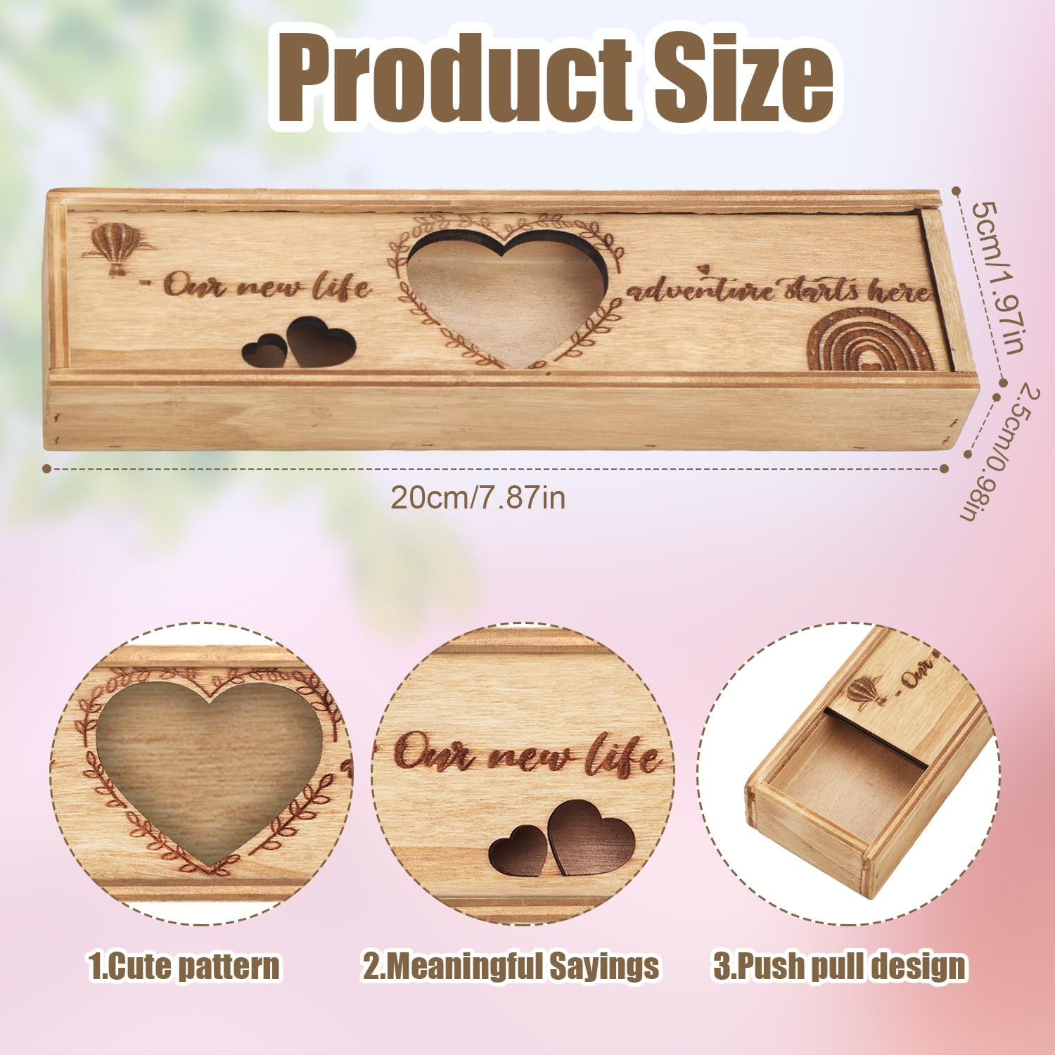 Pregnancy Test Keepsake Box, Heart-Shaped Hollow Pregnancy Announcement Box Wooden Baby Reveal with Letter Souvenir Collection Pregnancy Surprise Gift Box for Husband Dad Family