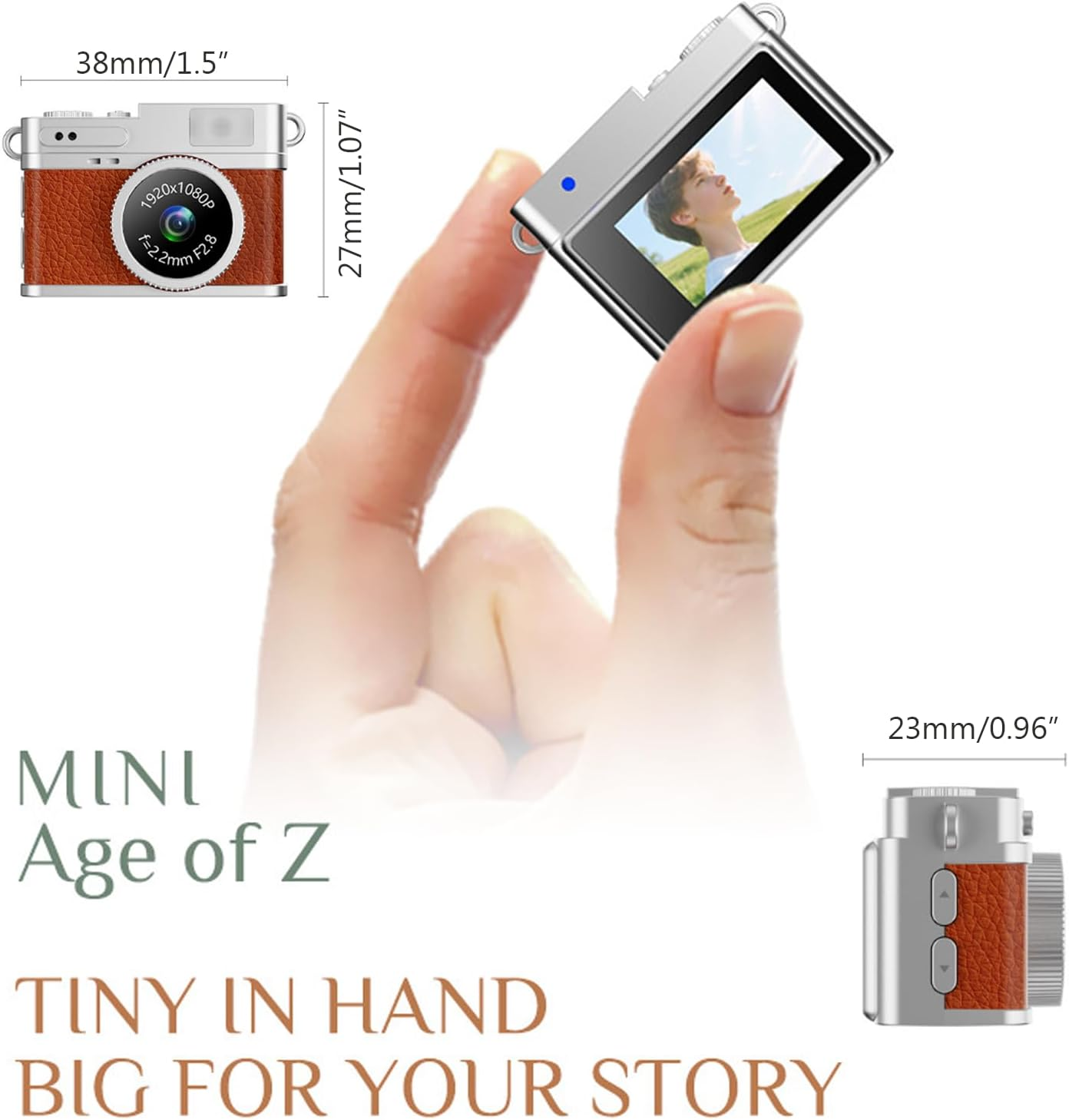 Mini Keychain Camera, 1080P Small Retro Nostalgic Camera Compact Video Recorder, for Travel Study Recording (Brown) image number 2