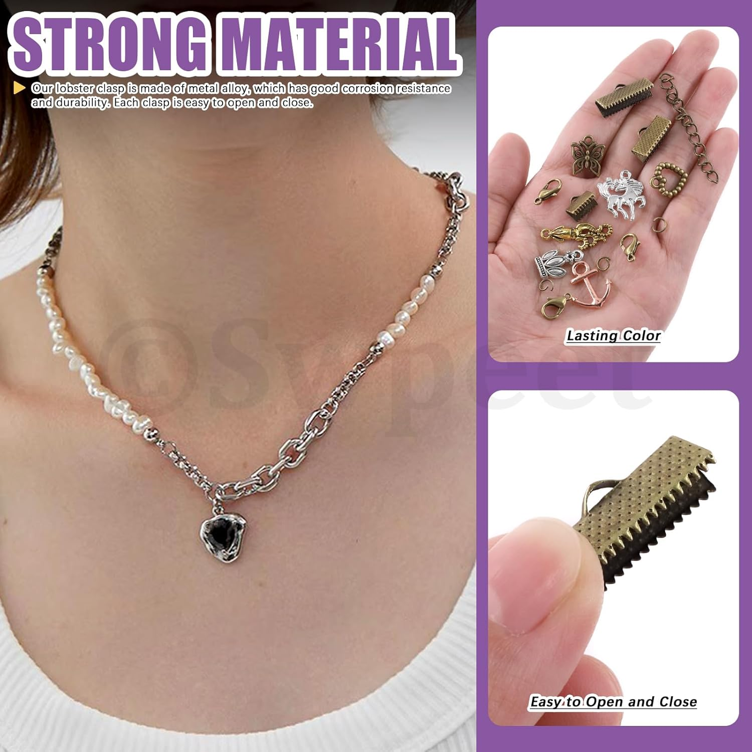 Swpeet 430Pcs Bronze Ribbon Bracelet Assortment Kit, Bookmark Pinch Crimp Ends Lobster Clasps with Jump Rings and Chain Extenders for DIY Making Bookmark Pinch Bracelet Choker Necklace image number 1