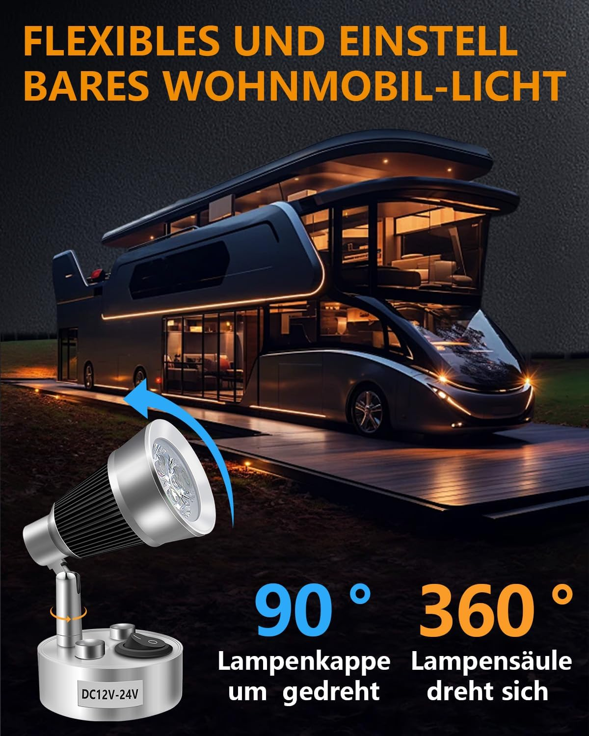 Bonlux 12 V LED Spot Reading Light Reading Lamp with Switch USB LED Lamp Interior LED Light 12 V Motorhome 3 W Warm White 3000 K for Caravan, Boat, Motorhome, Camper, Caravan, Pack of 2 image number 3