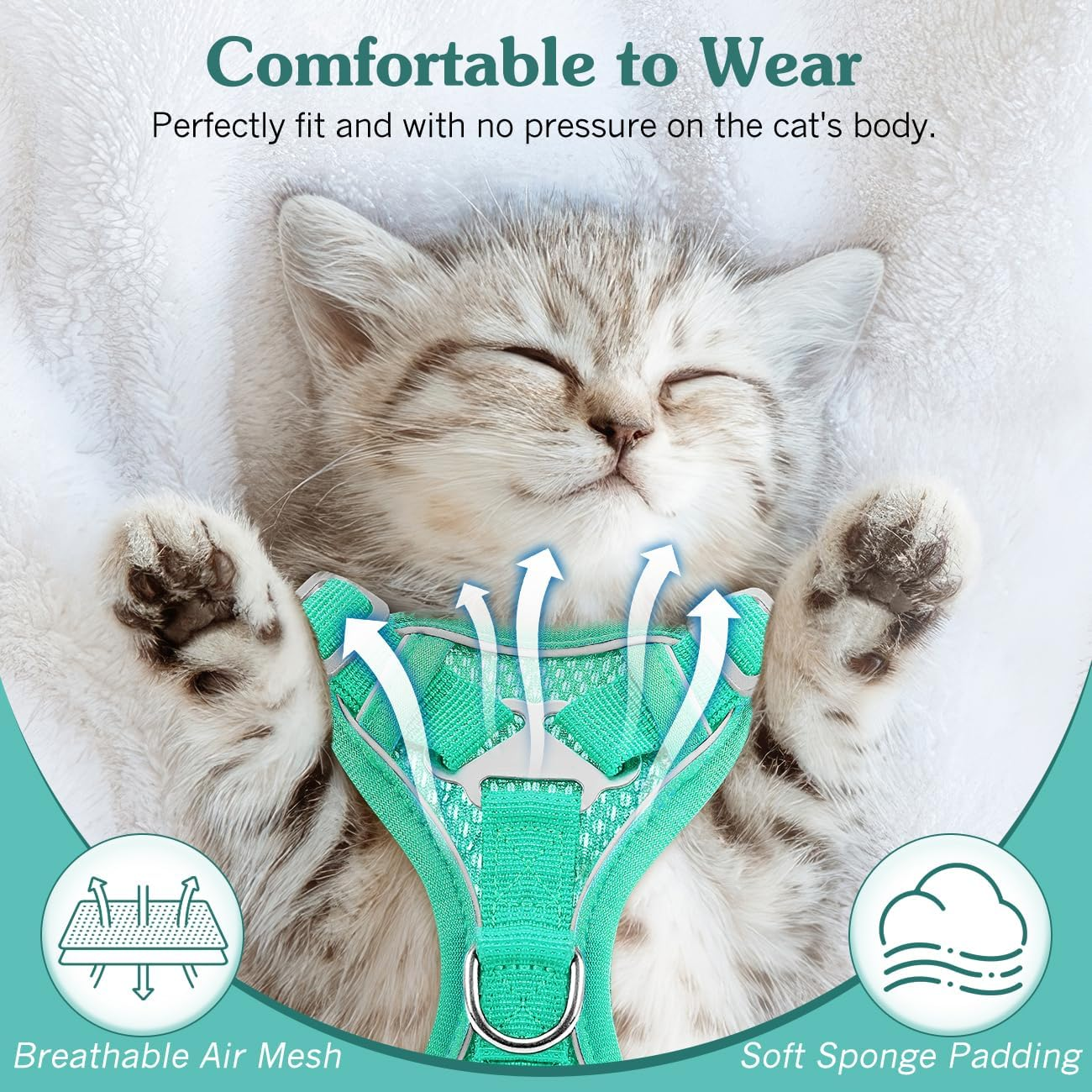 Vavopaw Cat Harness and Lead Set for Walks, Escape Proof Kitten Vest Harness with Reflective Strip, Adjustable Pet Safety Vest for Cats, Puppies, S, Blue image number 6