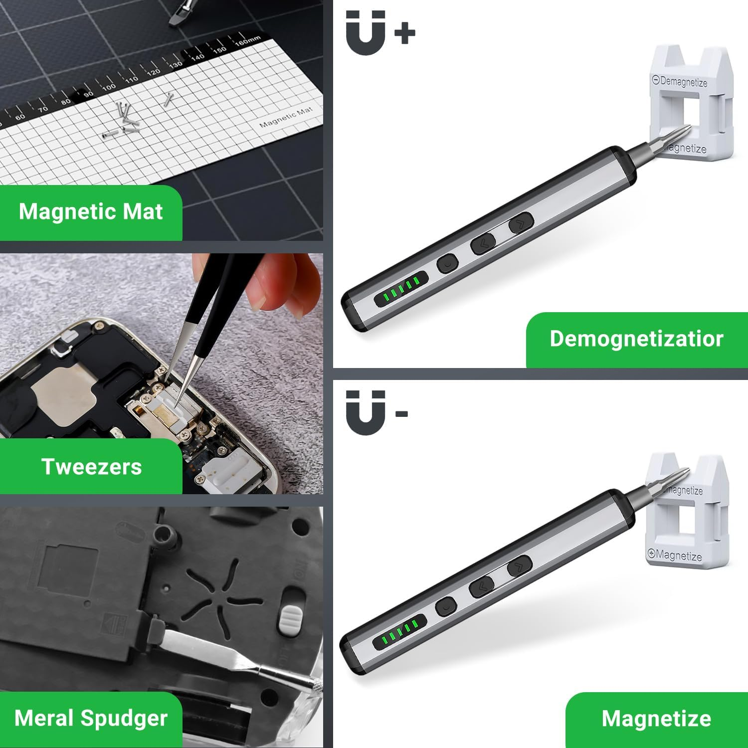 Mini Electric Screwdriver Set,70 in 1 Precision Screwdriver Set,5 Torque Settings, 64 S2 Magnetic Bits, 4 LED Lights, Grey, Cordless, Battery Powered image number 5