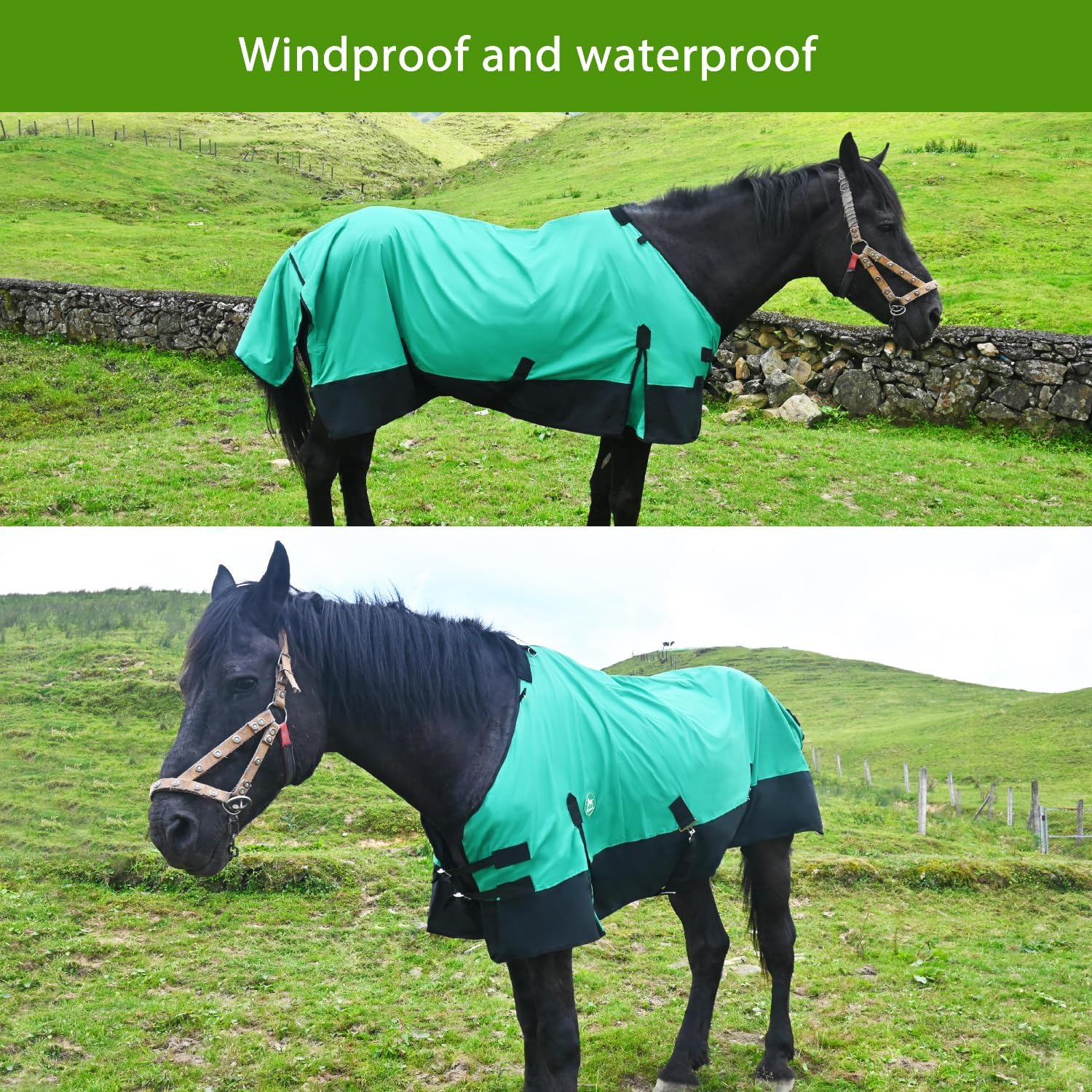Waterproof Horse Blanket|Waterproof and Breathable Horse Care Blankets|Horse Blankets for Real Horses|Stands up to the Elements, Keeping Your Horse Warm and Dry(66Inch-Green) image number 5