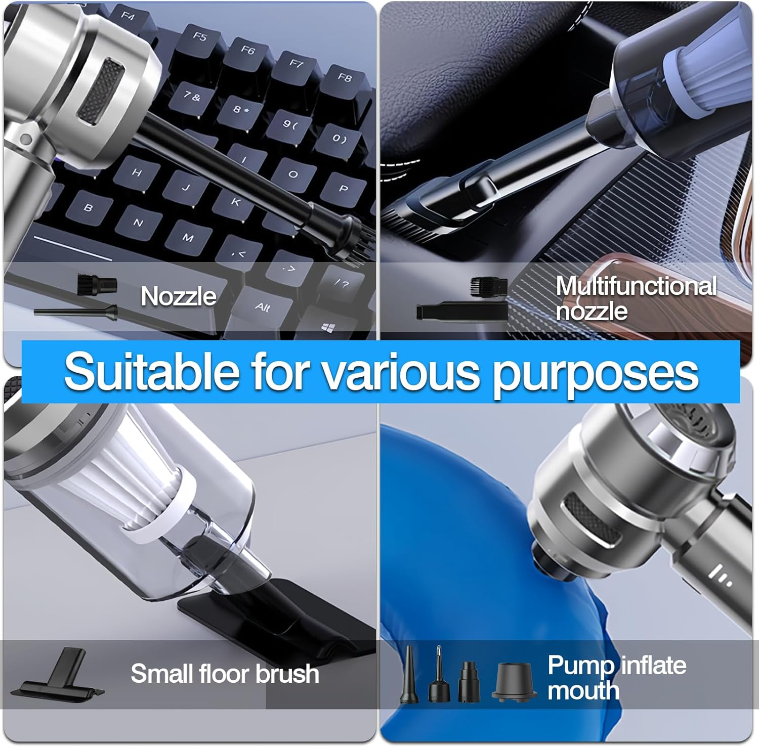 Car Vacuum Cleaner, 4 in 1 Cordless Handheld Vacuum Cleaner, 22000PA High Power Mini Vacuum Cleaner, Rechargeable Handheld Vacuum,Portable Cordless Compressed Air Duster Air Blower for Car Home