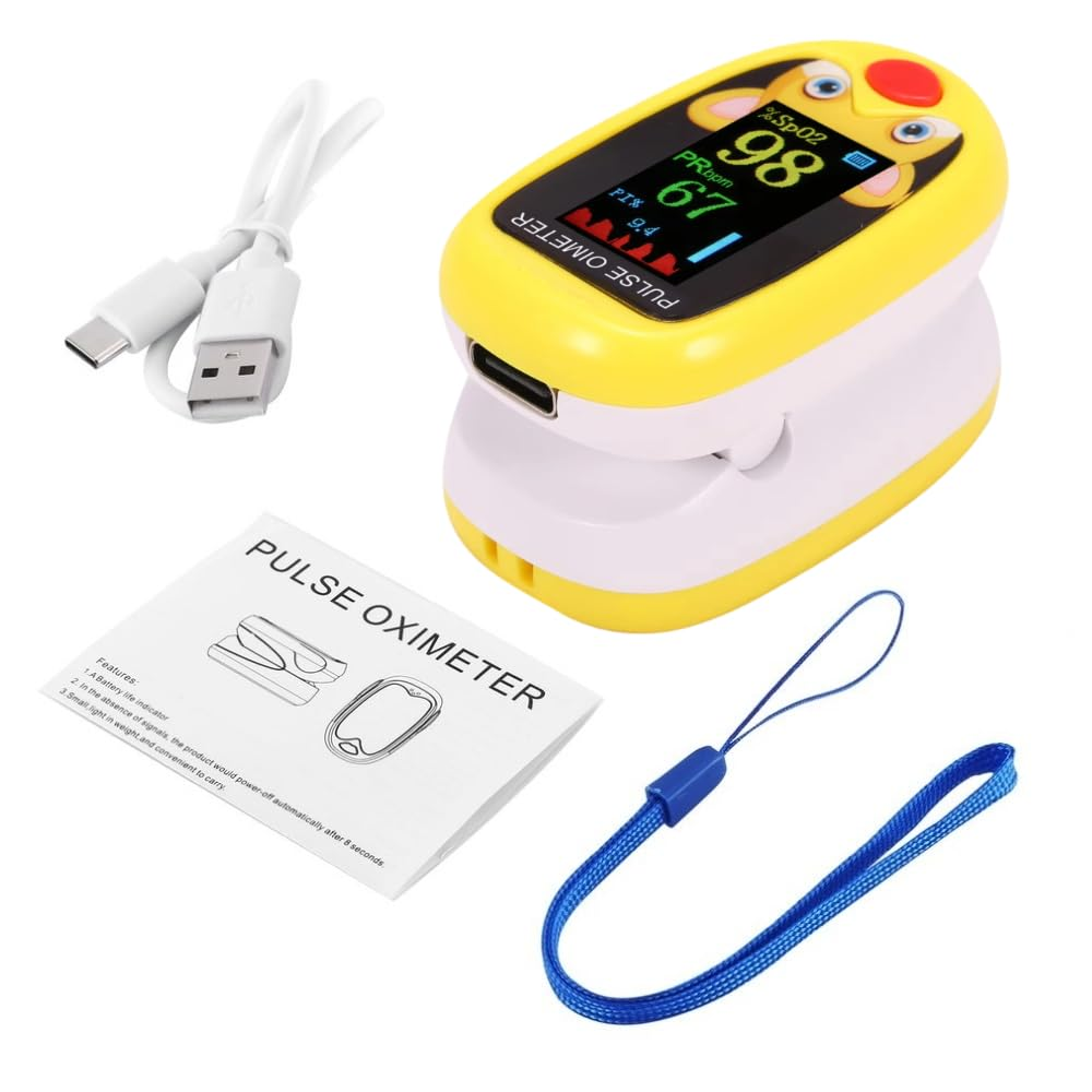 Cute Fox Finger Pulse Kids Oximeter Children Infants Babies Blue Red Yellow | Rechargeable Heart Rate Blood Oxygen Saturation Monitor Spo2 PI LED Display (Yellow) image number 6