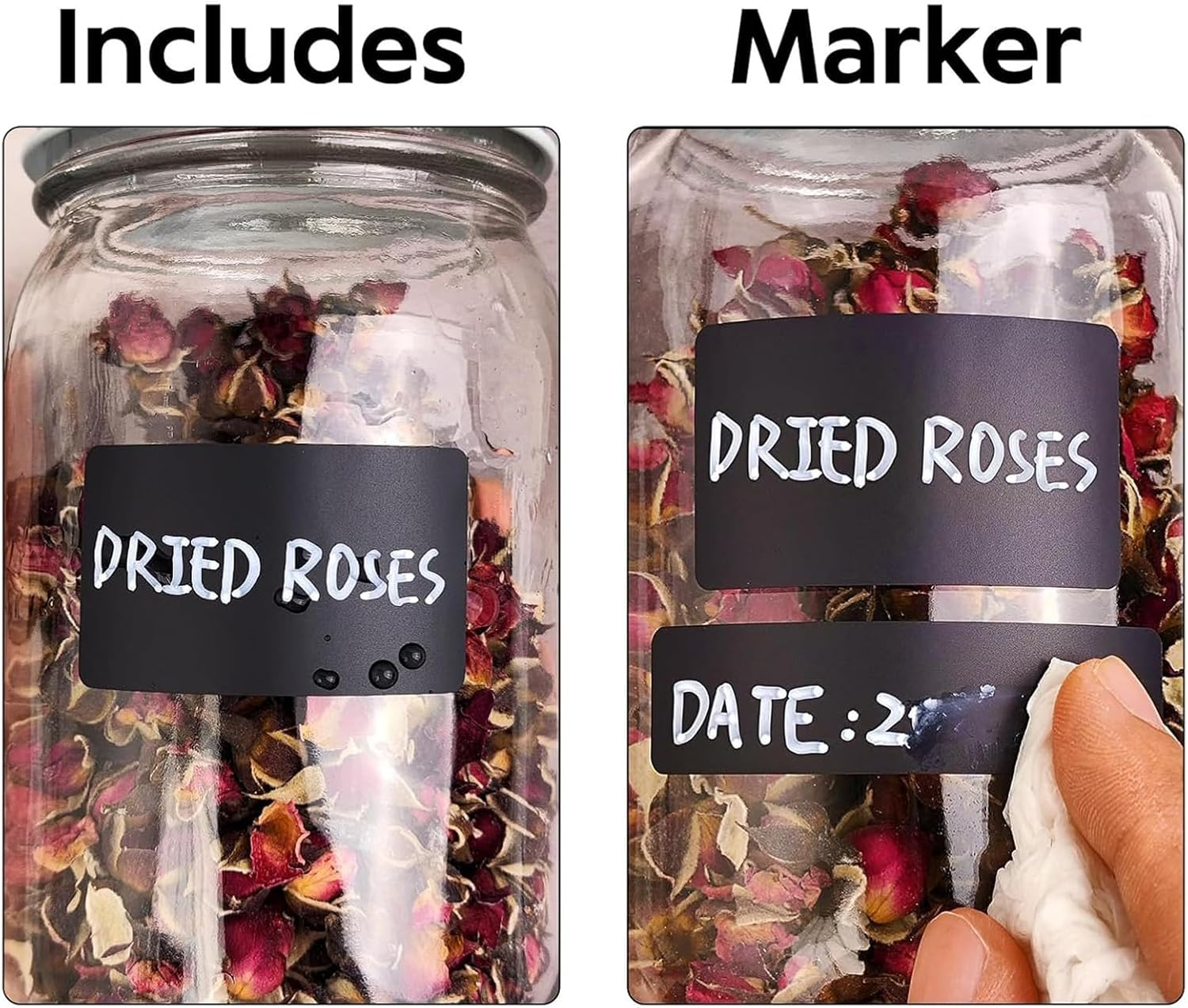 230PCS Chalkboard Labels 2 Size Reusable Waterproof Chalk Sticker Labels with 1 Chalk Liquid Marker for Jar Storage Bins Bottle Craft Kitchen Pantry Office, Rectangle Black (35X55Mm, 50X75MM) image number 4