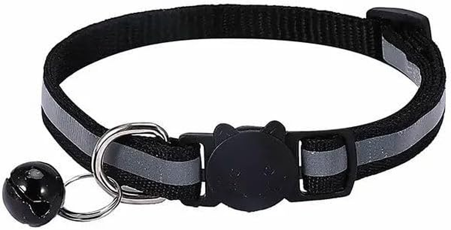 AIMALL 1 Pack Reflective Cat Collar with Safety Release Breakaway Buckle and Bell for Kitten Puppy Small Dog &ndash; Adjustable Nylon with White Stripe, 12 Colour Options